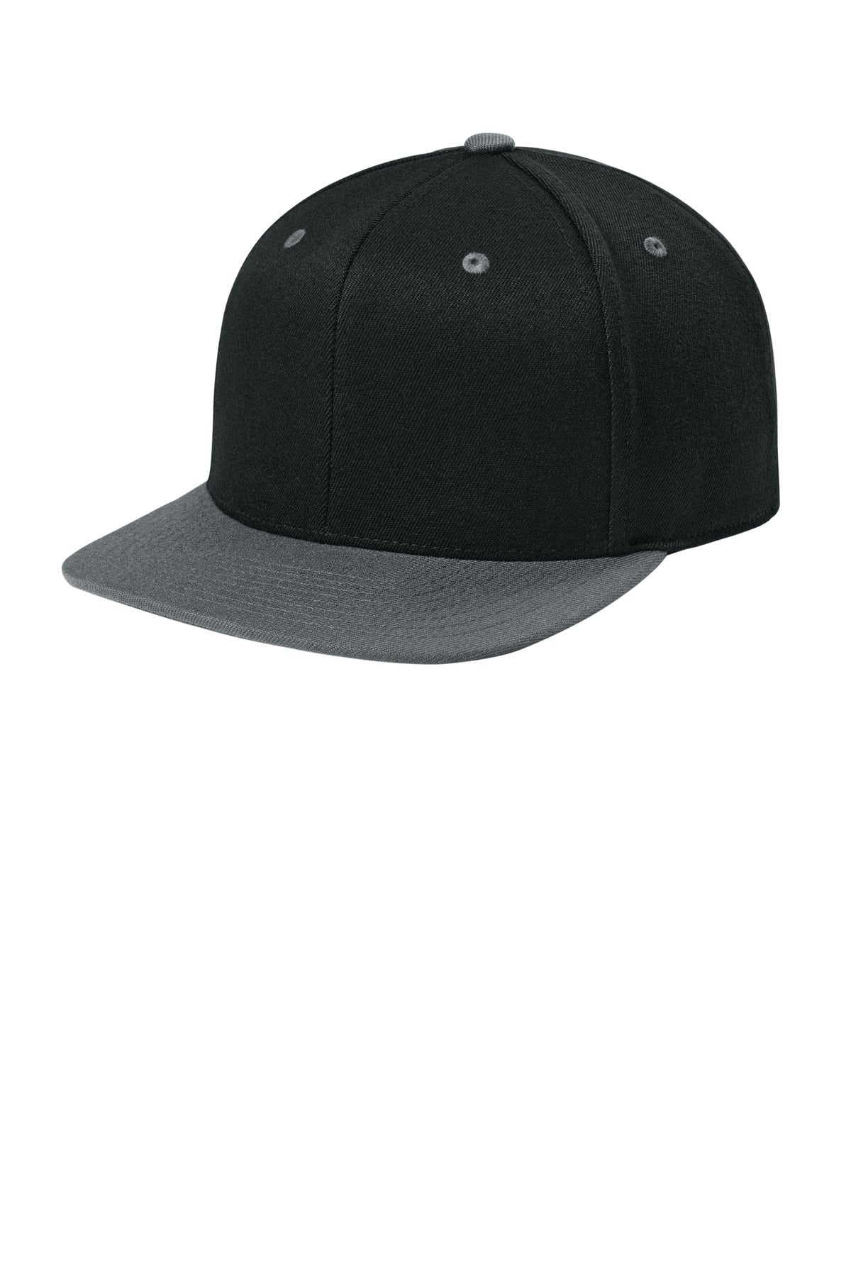 Custom Black/ Grey 110 Snapback Cap FF110F, personalized by SanCanDo Swag in Argyle, TX