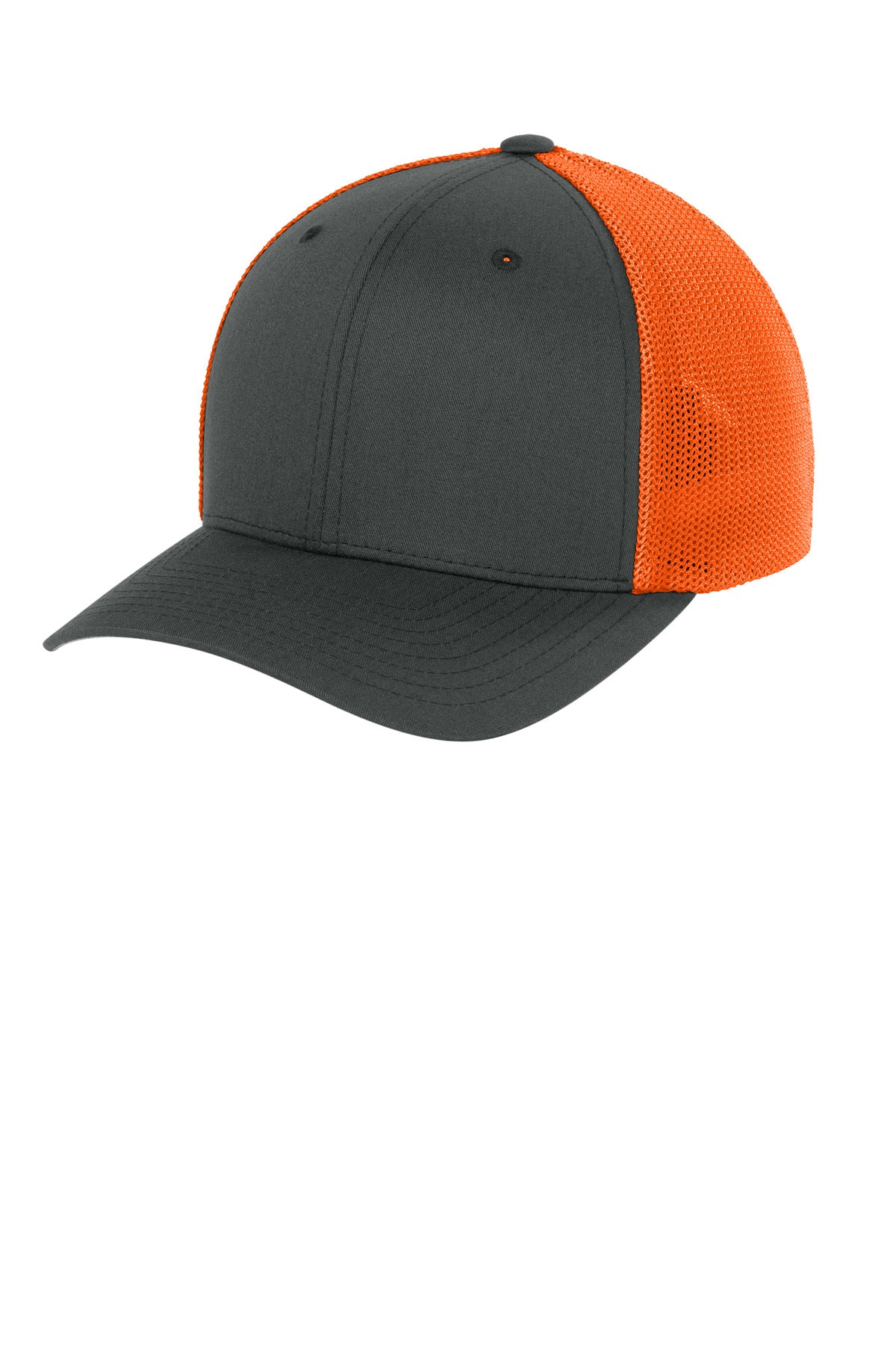 Custom Charcoal/ Neon Orange Trucker Mesh Cap FF6511, personalized by SanCanDo Swag in Argyle, TX