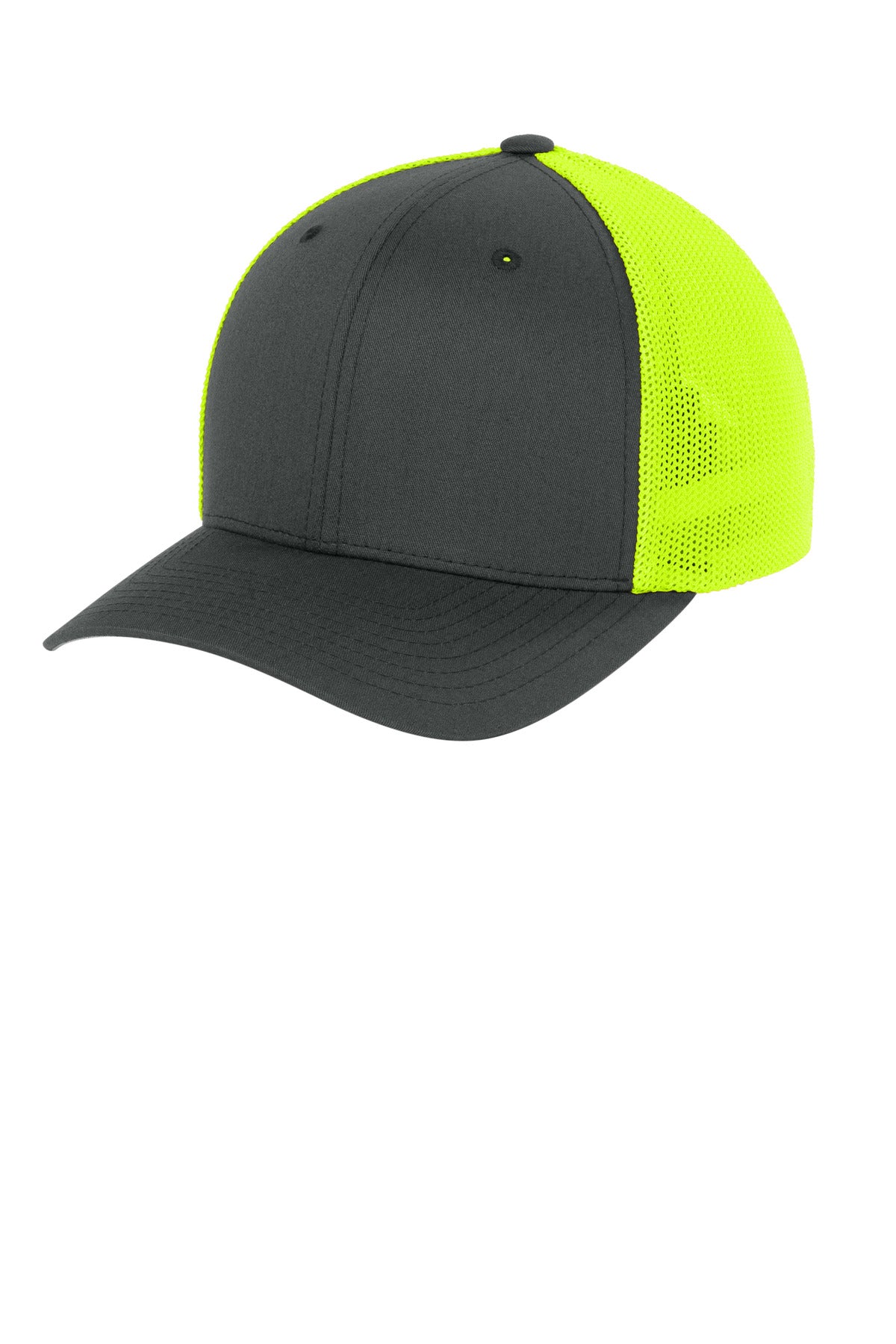 Custom Charcoal/ Neon Yellow Trucker Mesh Cap FF6511, personalized by SanCanDo Swag in Argyle, TX