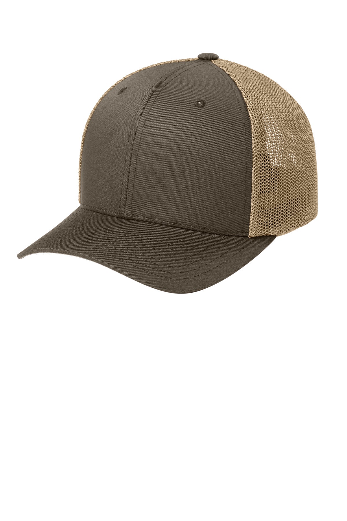 Custom Brown/ Khaki Trucker Mesh Cap FF6511, personalized by SanCanDo Swag in Argyle, TX