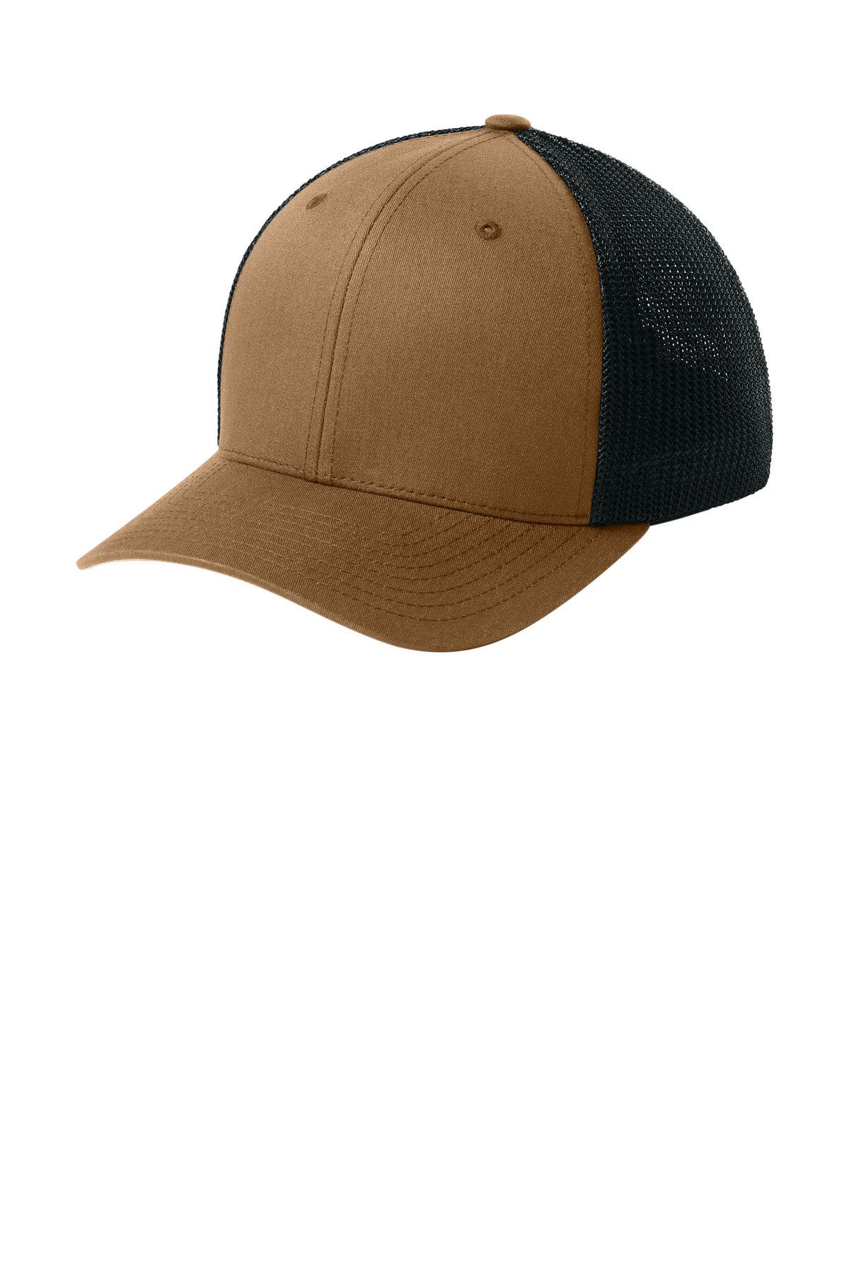 Custom Caramel/ Black Trucker Mesh Cap FF6511, personalized by SanCanDo Swag in Argyle, TX