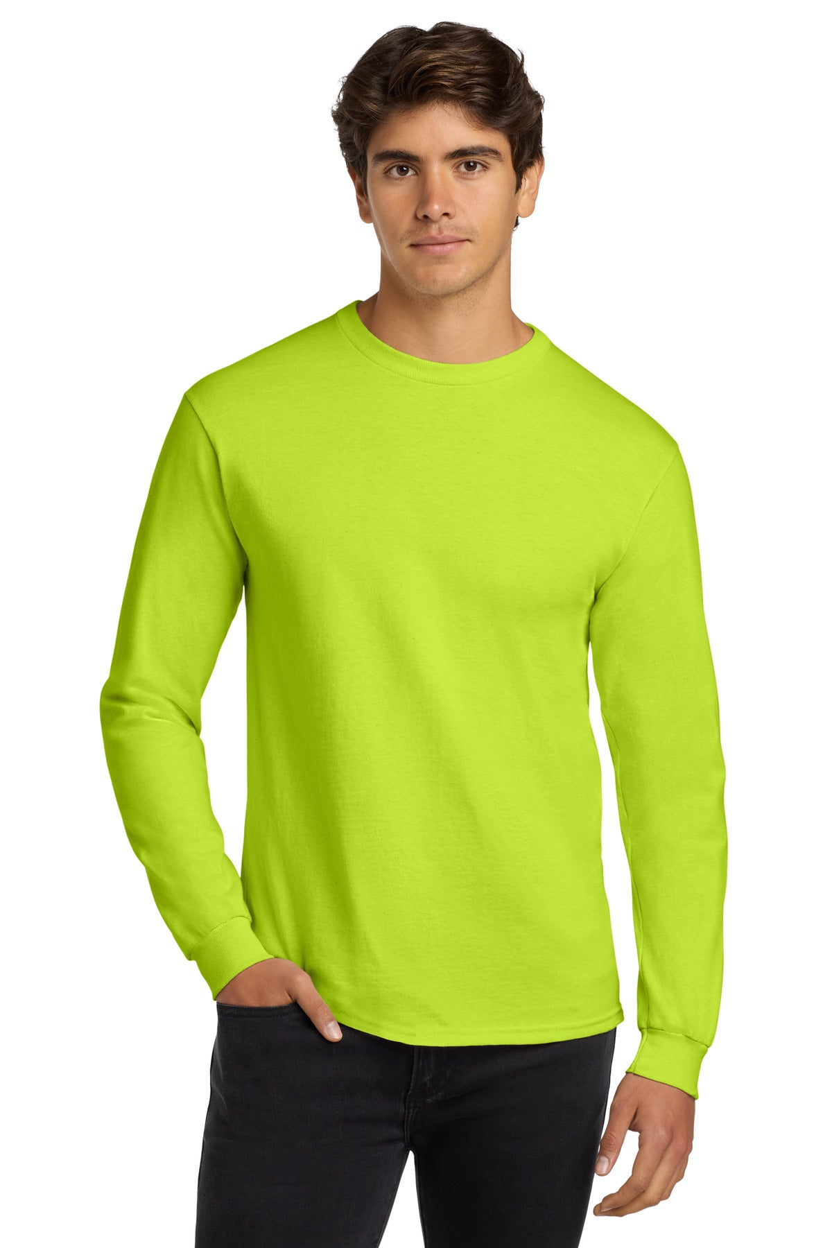 Custom Safety Green Cotton Long Sleeve Tee G2400, personalized by SanCanDo Swag in Argyle, TX