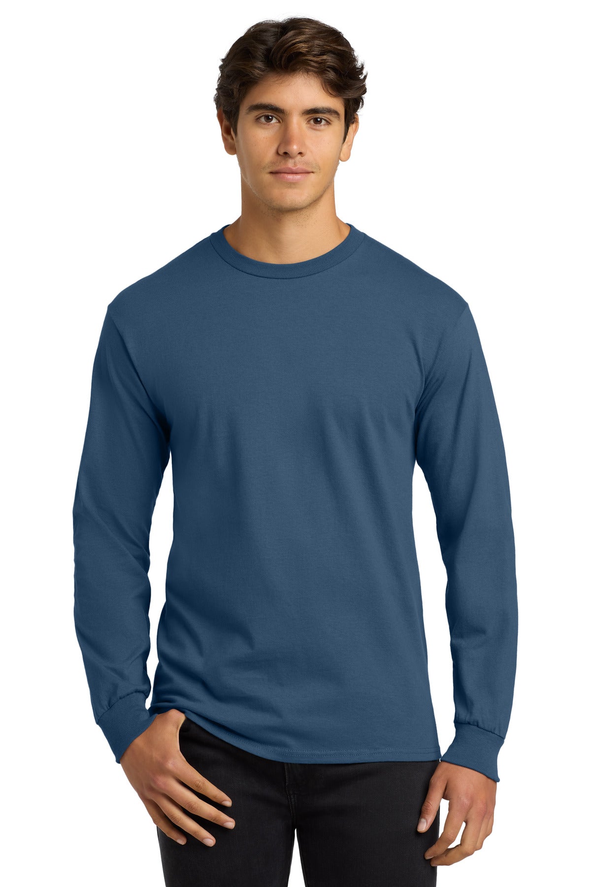 Custom Indigo Blue Cotton Long Sleeve Tee G2400, personalized by SanCanDo Swag in Argyle, TX