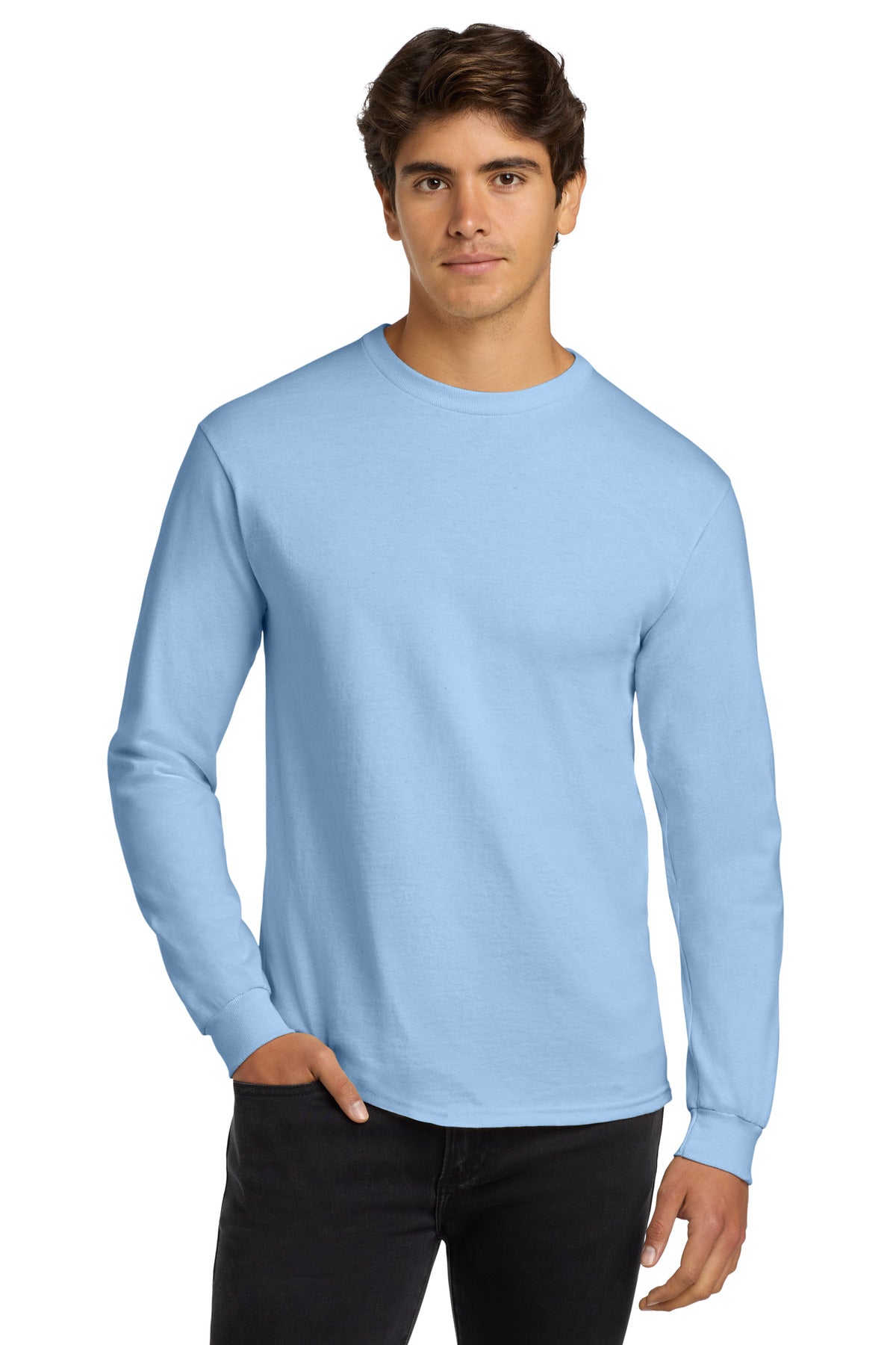 Custom Light Blue Cotton Long Sleeve Tee G2400, personalized by SanCanDo Swag in Argyle, TX
