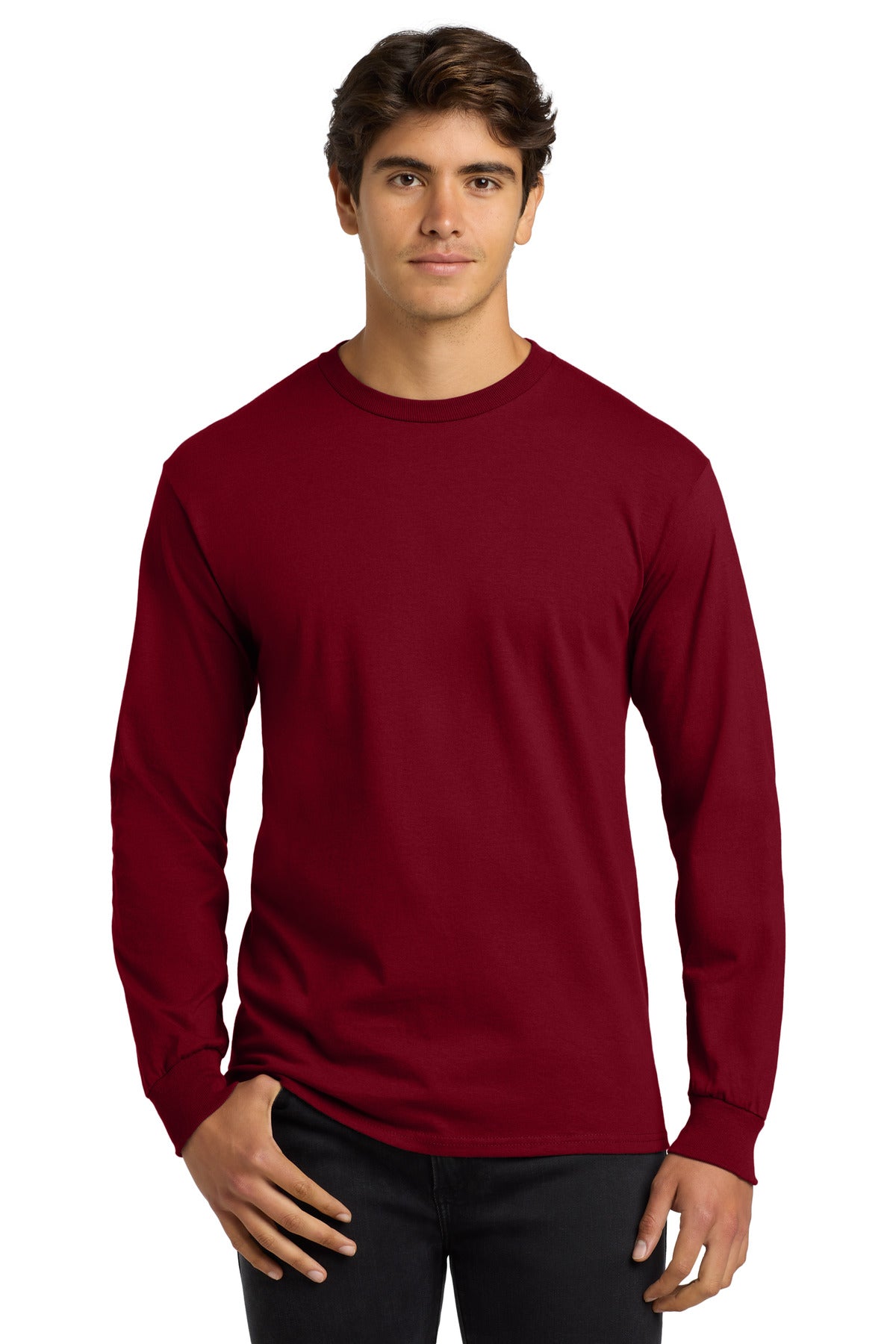 Custom Cardinal Red Cotton Long Sleeve Tee G2400, personalized by SanCanDo Swag in Argyle, TX
