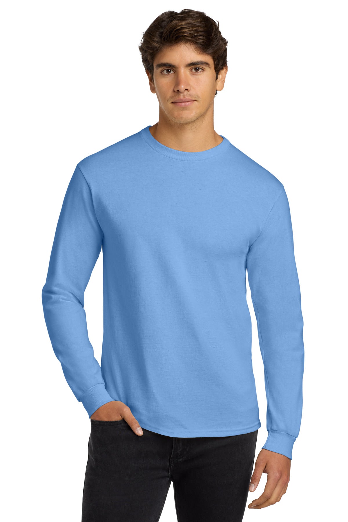 Custom Carolina Blue Cotton Long Sleeve Tee G2400, personalized by SanCanDo Swag in Argyle, TX