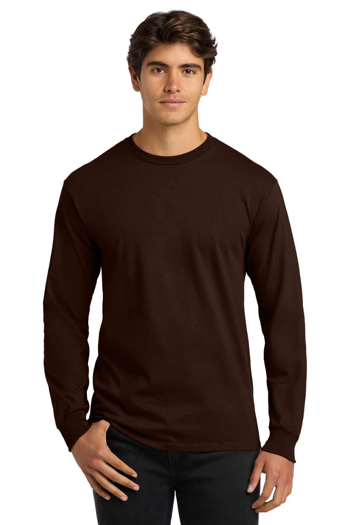 Custom Dark Chocolate Cotton Long Sleeve Tee G2400, personalized by SanCanDo Swag in Argyle, TX