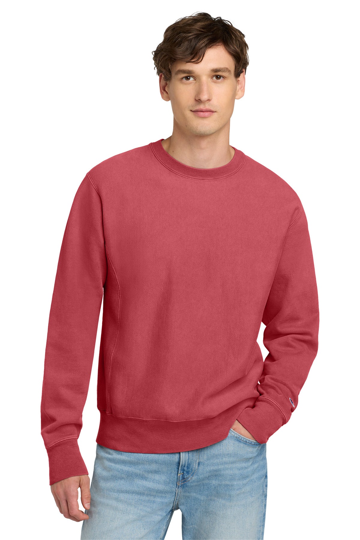 Custom Crimson Reverse Weave Garment-Dyed Crewneck GDS149, personalized by SanCanDo Swag in Argyle, TX