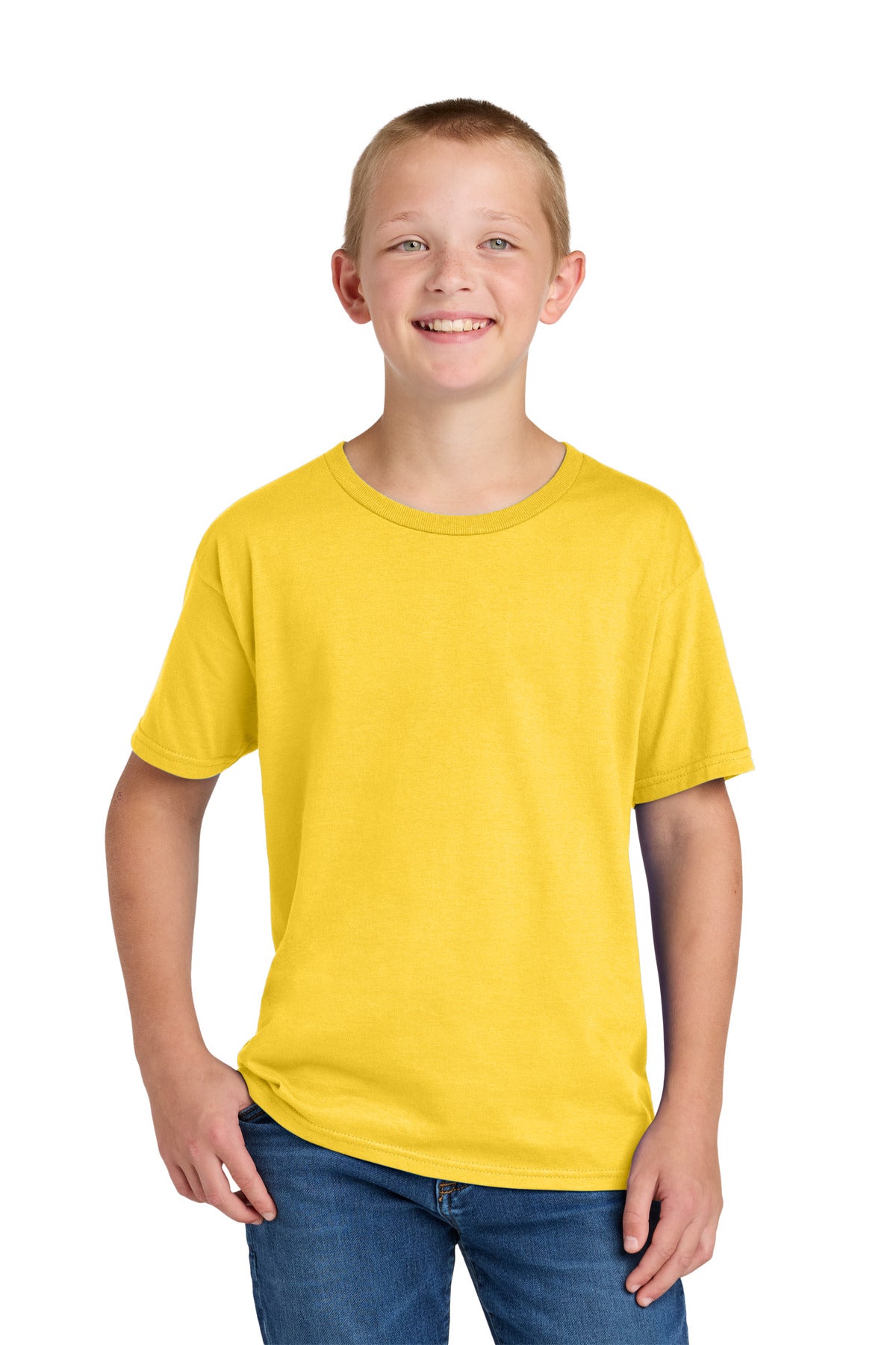 Custom Island Yellow Ultimate Youth Ring Spun Tee IC46B, personalized by SanCanDo Swag in Argyle, TX