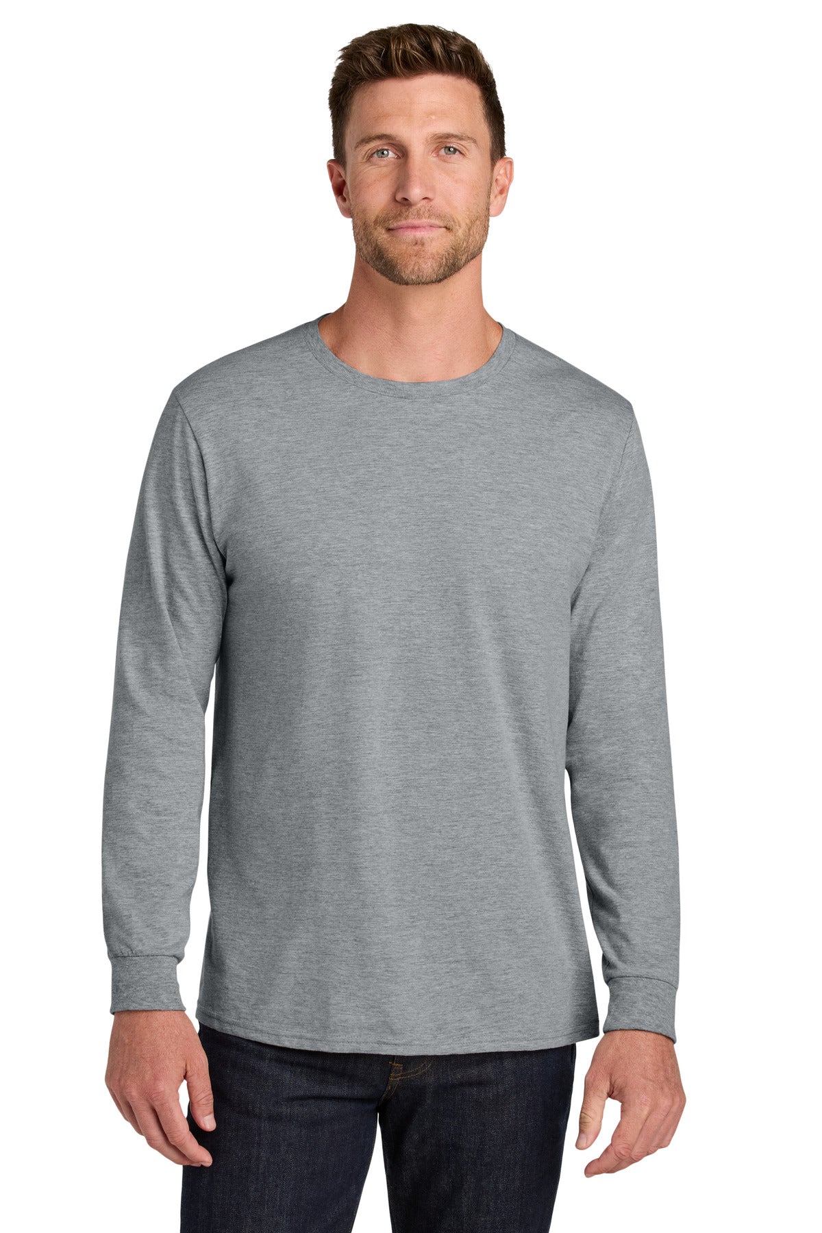 Custom Athletic Heather Ultimate Ring Spun Long Sleeve Tee IC46L, personalized by SanCanDo Swag in Argyle, TX