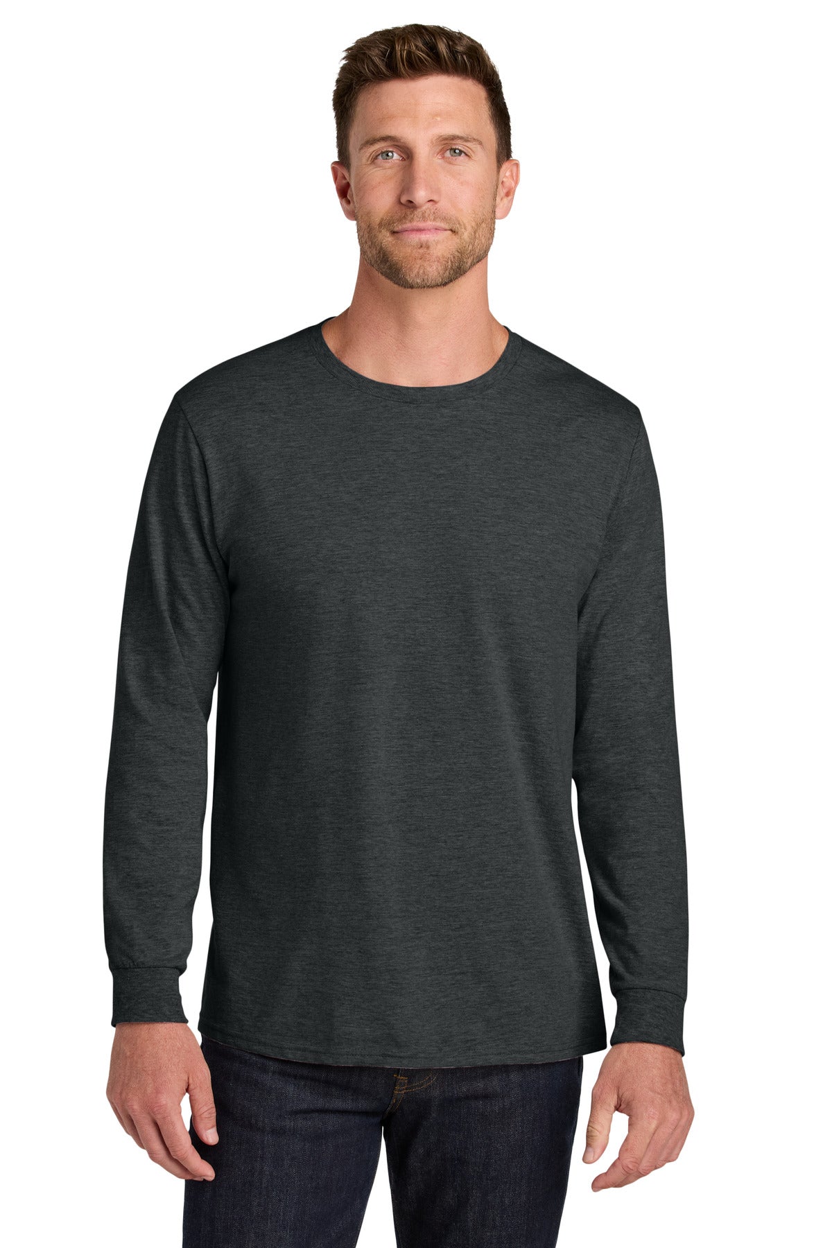 Custom Black Ink Heather Ultimate Ring Spun Long Sleeve Tee IC46L, personalized by SanCanDo Swag in Argyle, TX