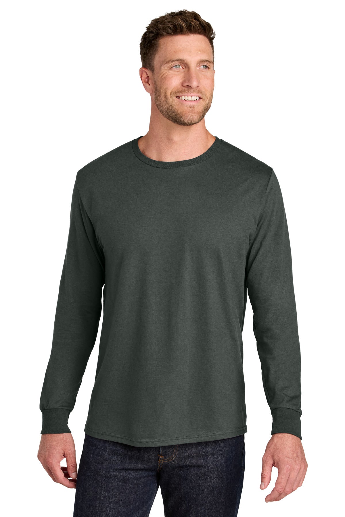 Custom Charcoal Grey Ultimate Ring Spun Long Sleeve Tee IC46L, personalized by SanCanDo Swag in Argyle, TX