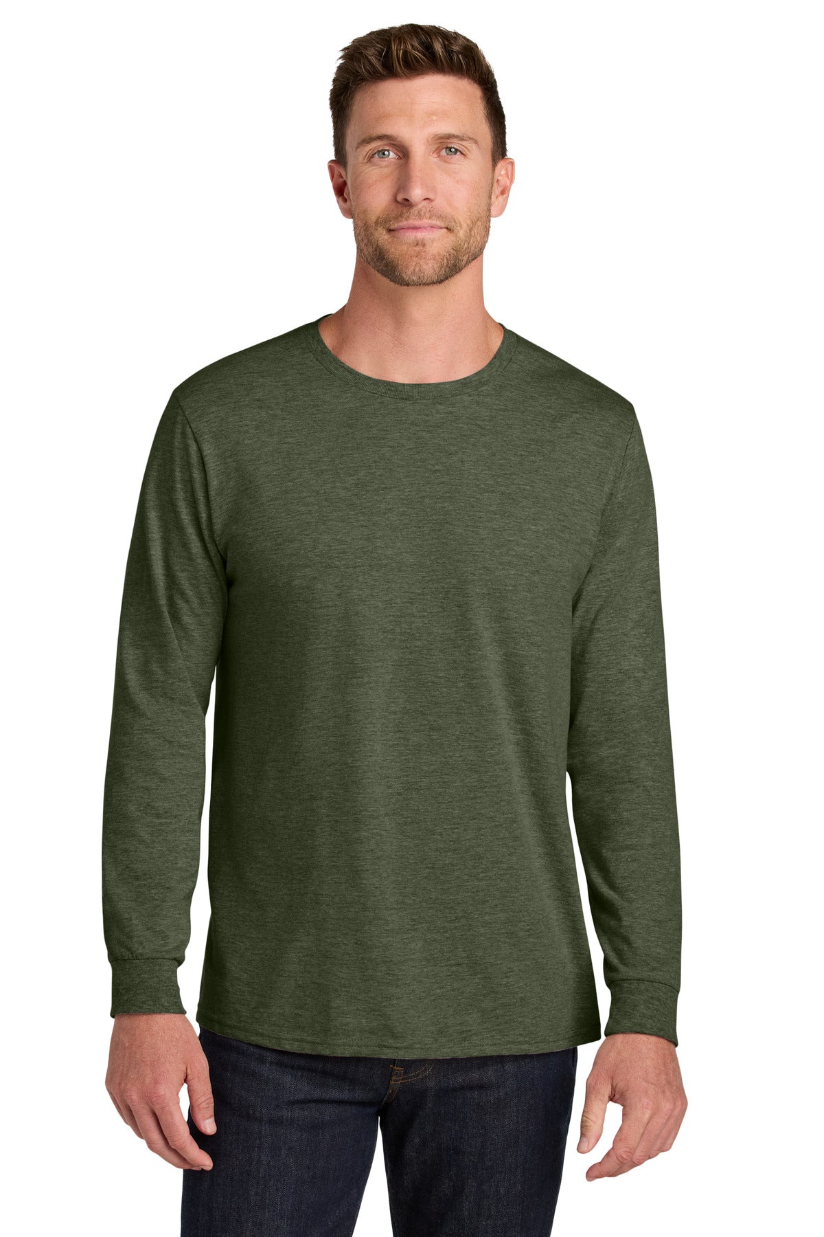 Custom Military Green Heather Ultimate Ring Spun Long Sleeve Tee IC46L, personalized by SanCanDo Swag in Argyle, TX
