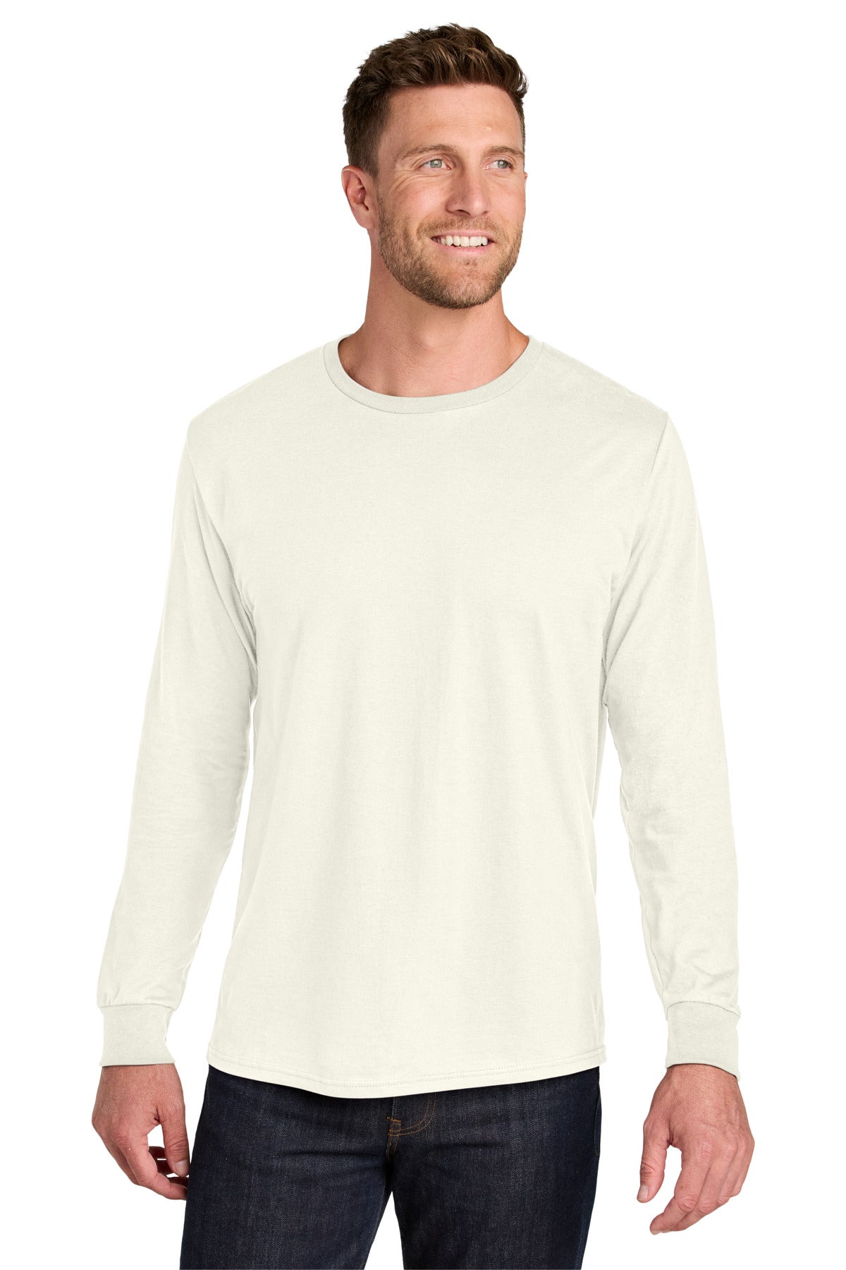 Custom Sweet Cream Heather Ultimate Ring Spun Long Sleeve Tee IC46L, personalized by SanCanDo Swag in Argyle, TX