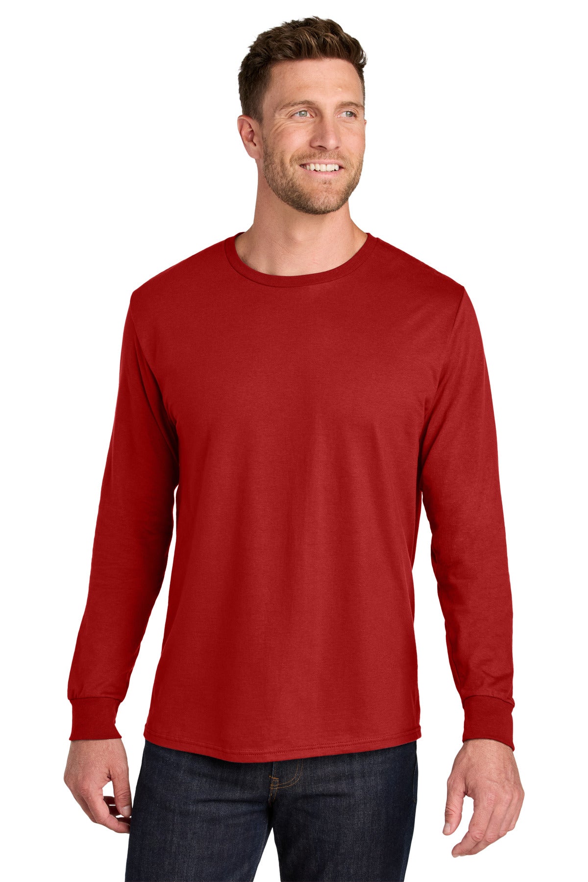 Custom True Red Ultimate Ring Spun Long Sleeve Tee IC46L, personalized by SanCanDo Swag in Argyle, TX