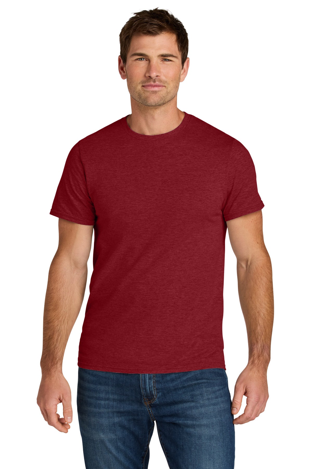 Custom Peppered Red Heather Ultimate Unisex Ring Spun Tee IC46M, personalized by SanCanDo Swag in Argyle, TX