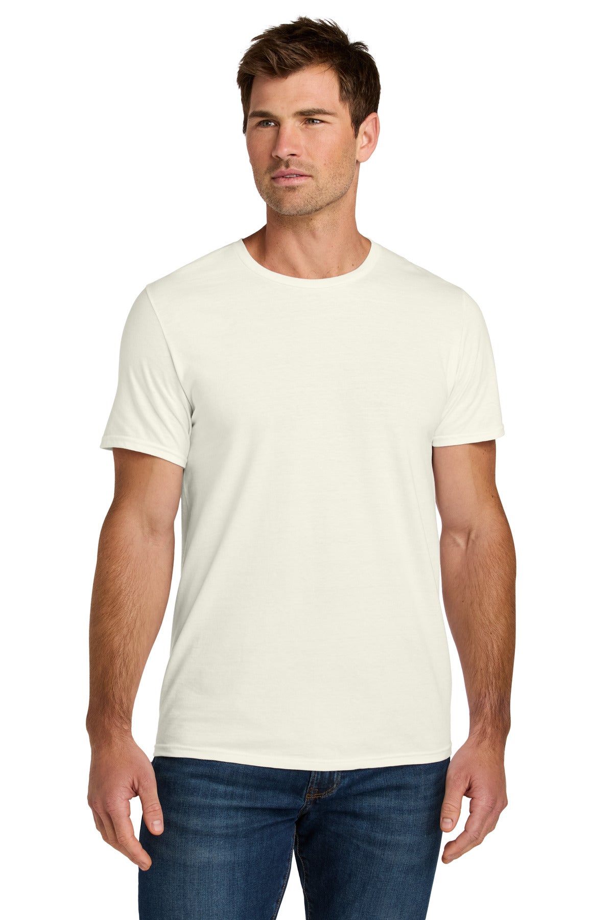 Custom Sweet Cream Heather Ultimate Unisex Ring Spun Tee IC46M, personalized by SanCanDo Swag in Argyle, TX