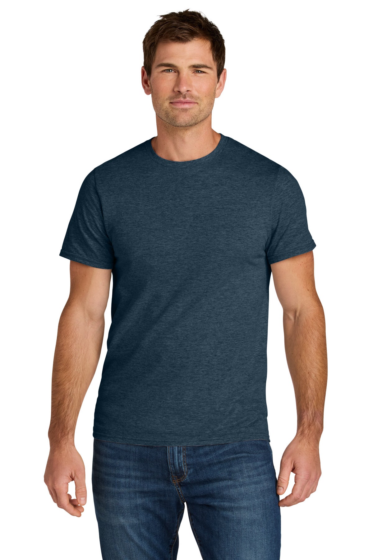 Custom Indigo Heather Ultimate Unisex Ring Spun Tee IC46M, personalized by SanCanDo Swag in Argyle, TX