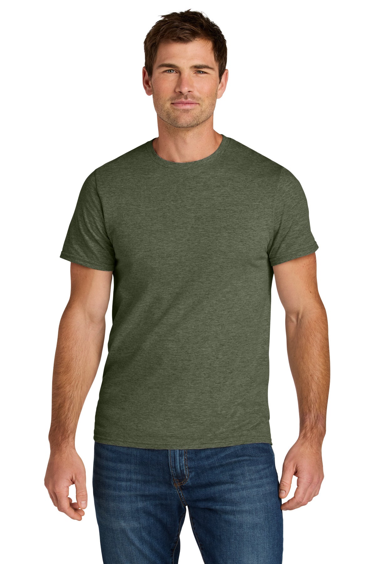 Custom Military Green Heather Ultimate Unisex Ring Spun Tee IC46M, personalized by SanCanDo Swag in Argyle, TX