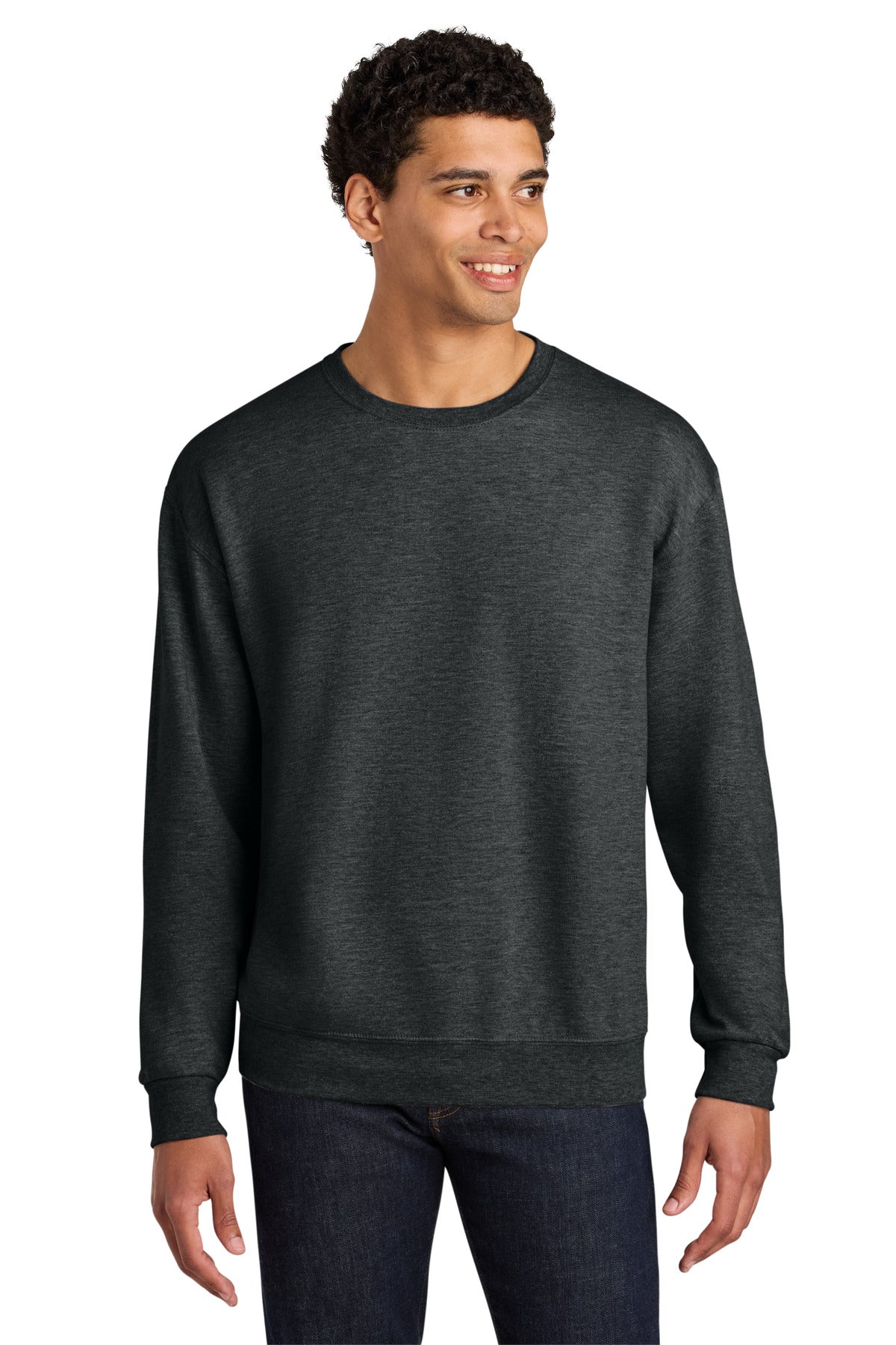Custom Black Ink Heather Ultimate Unisex CVC Ring Spun Crewneck IC48M, personalized by SanCanDo Swag in Argyle, TX