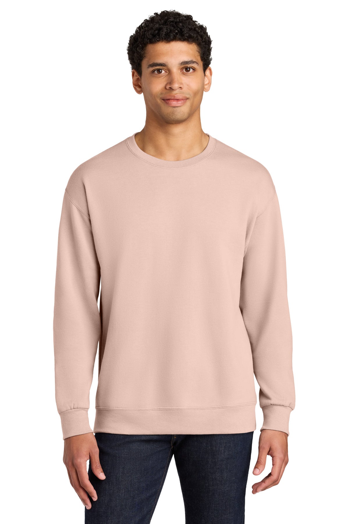 Custom Blush Pink Ultimate Unisex CVC Ring Spun Crewneck IC48M, personalized by SanCanDo Swag in Argyle, TX