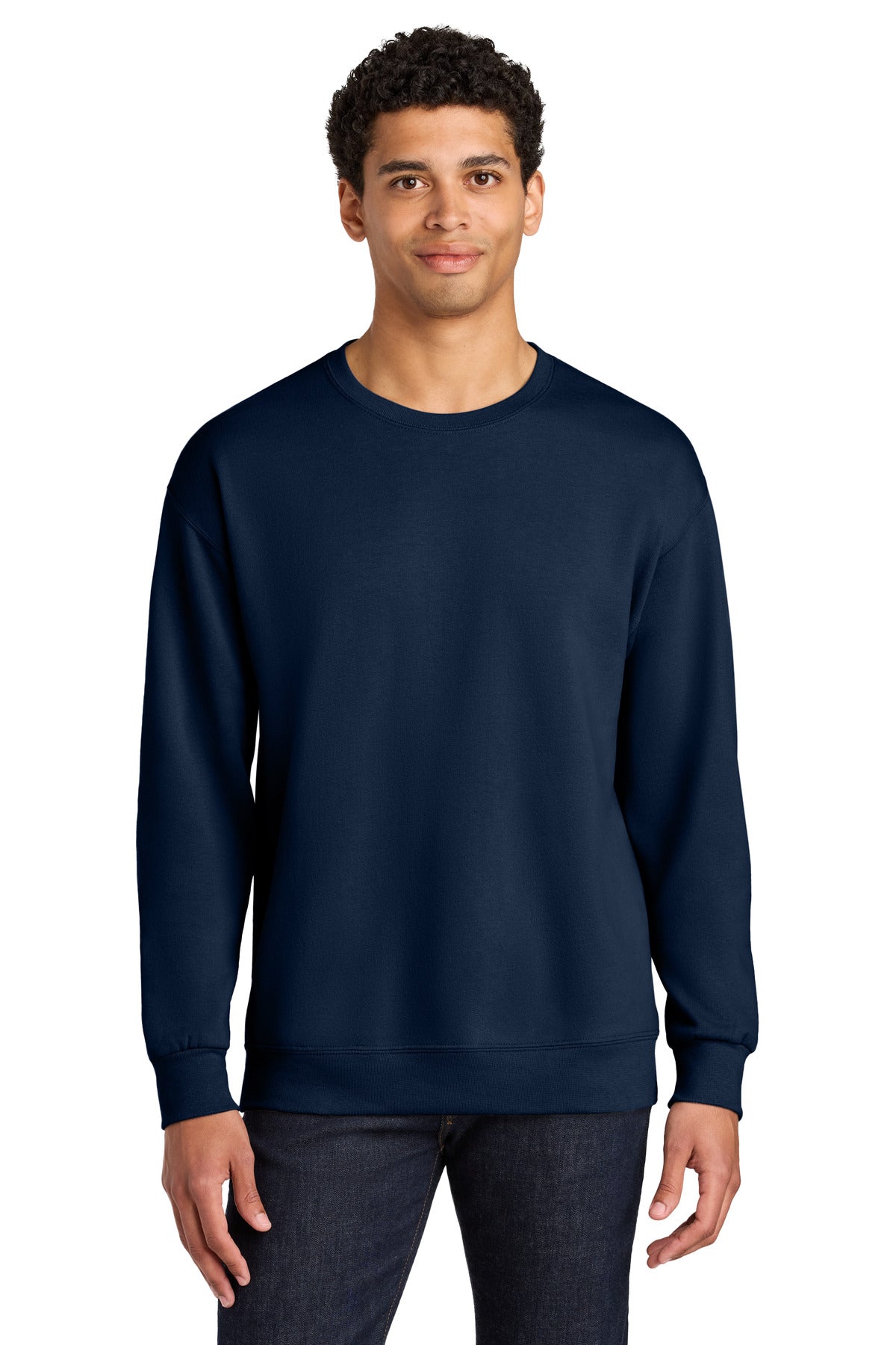 Custom J. Navy Ultimate Unisex CVC Ring Spun Crewneck IC48M, personalized by SanCanDo Swag in Argyle, TX