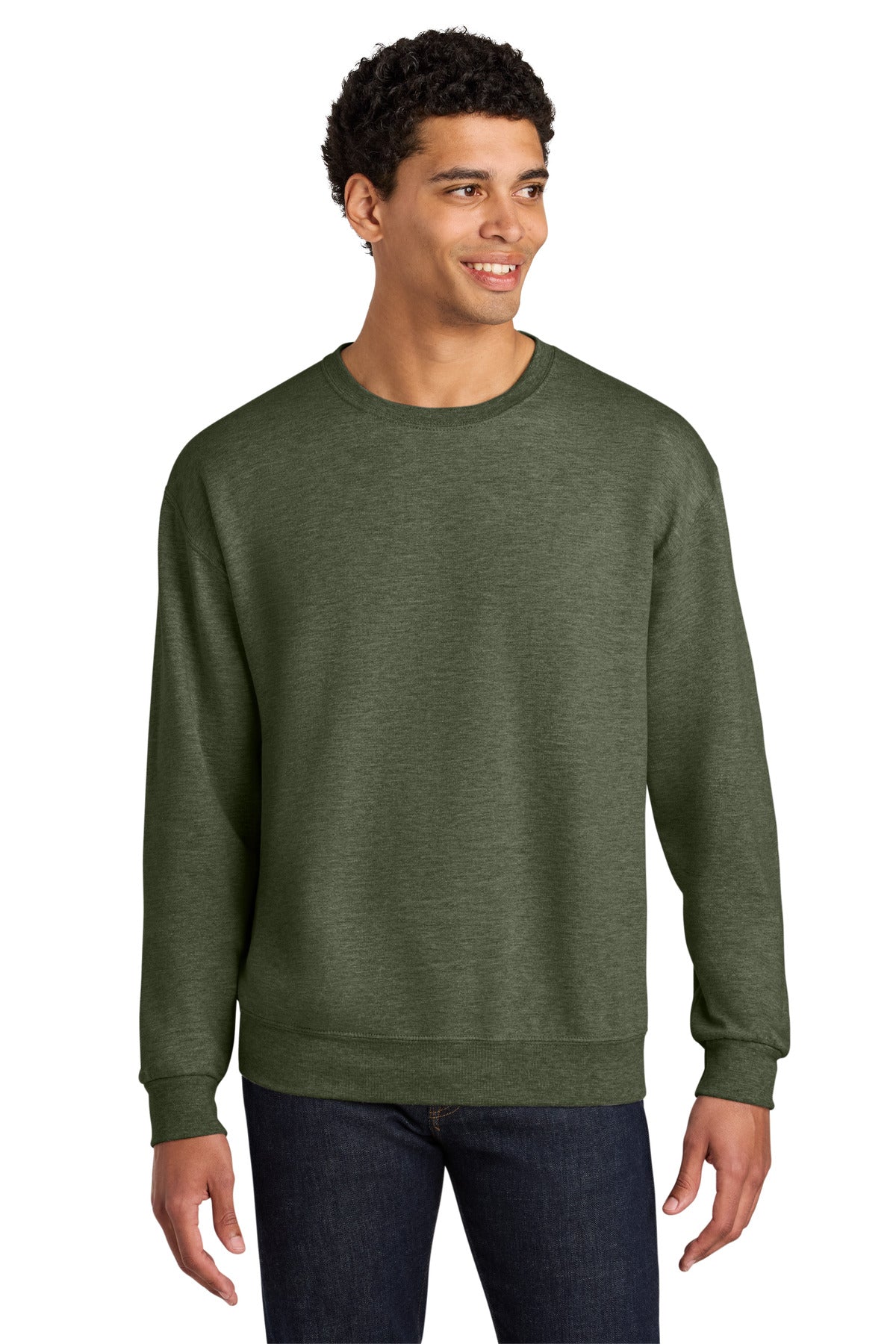 Custom Military Green Heather Ultimate Unisex CVC Ring Spun Crewneck IC48M, personalized by SanCanDo Swag in Argyle, TX