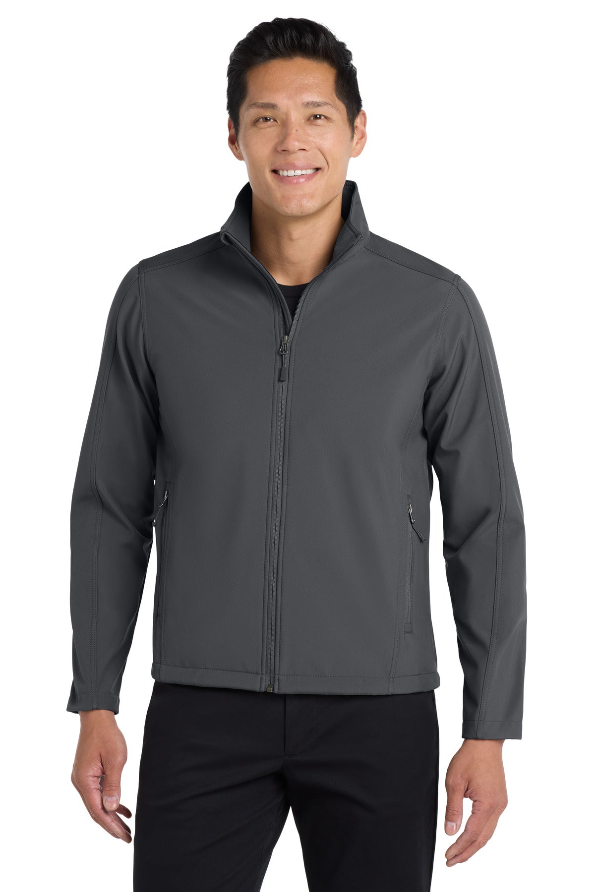 Custom Battleship Grey Core Soft Shell Jacket J317, personalized by SanCanDo Swag in Argyle, TX