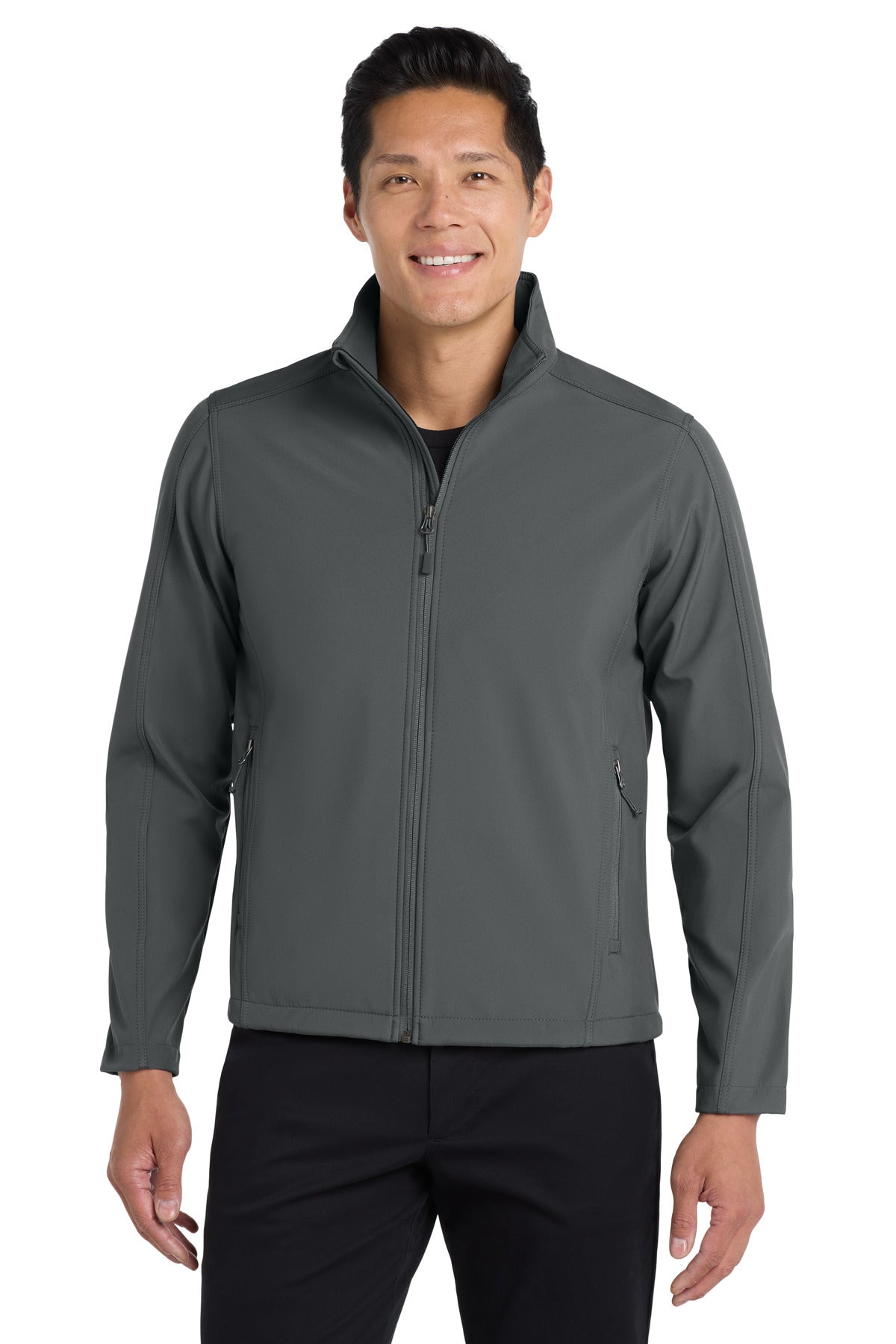 Custom Deep Smoke Core Soft Shell Jacket J317, personalized by SanCanDo Swag in Argyle, TX