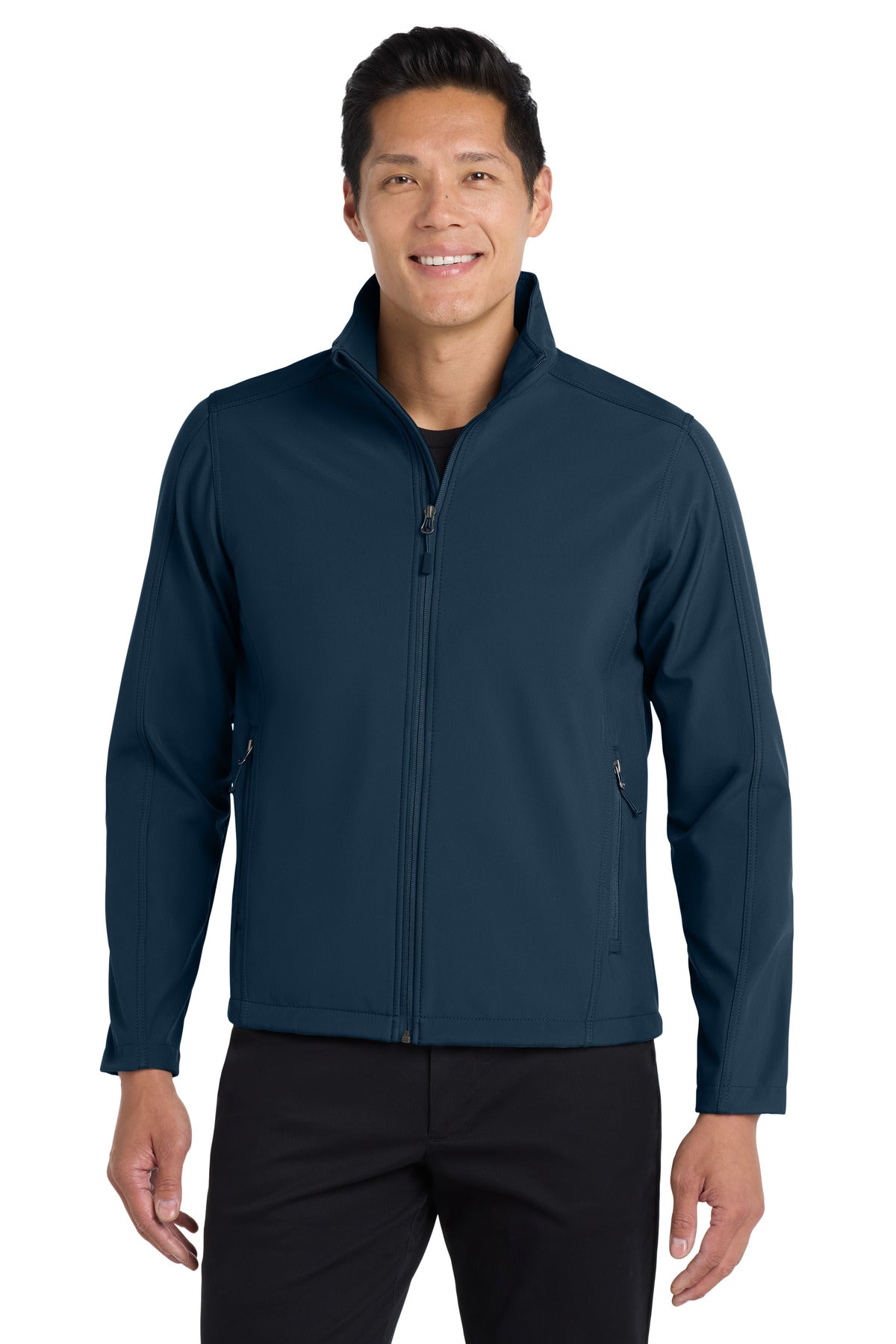 Custom Dress Blue Navy Core Soft Shell Jacket J317, personalized by SanCanDo Swag in Argyle, TX
