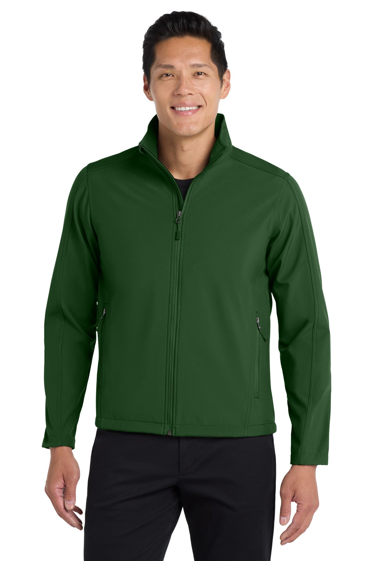Custom Forest Green Core Soft Shell Jacket J317, personalized by SanCanDo Swag in Argyle, TX