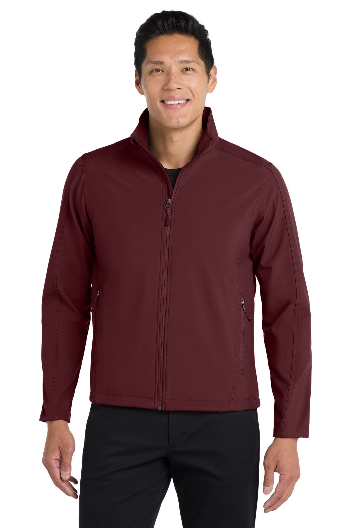 Custom Maroon Core Soft Shell Jacket J317, personalized by SanCanDo Swag in Argyle, TX