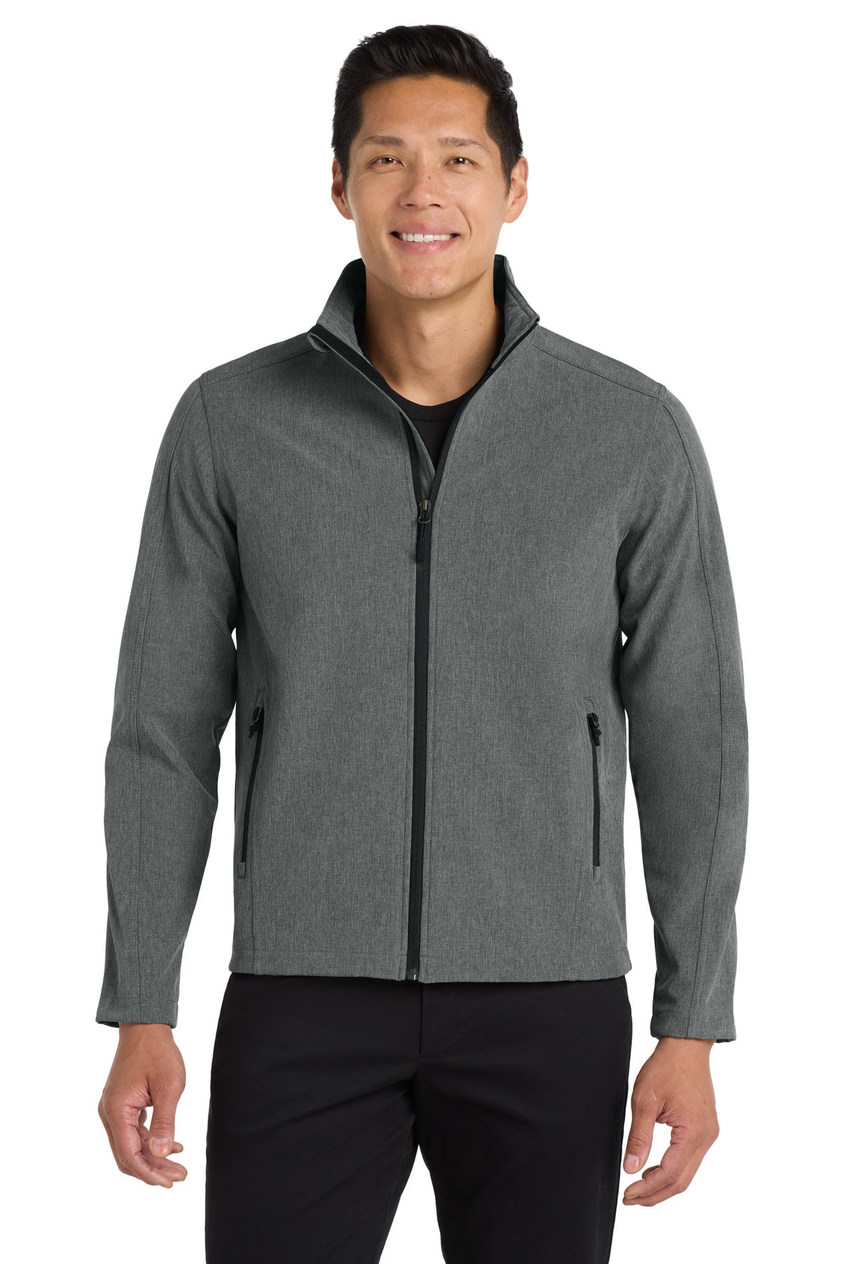 Custom Pearl Grey Heather Core Soft Shell Jacket J317, personalized by SanCanDo Swag in Argyle, TX