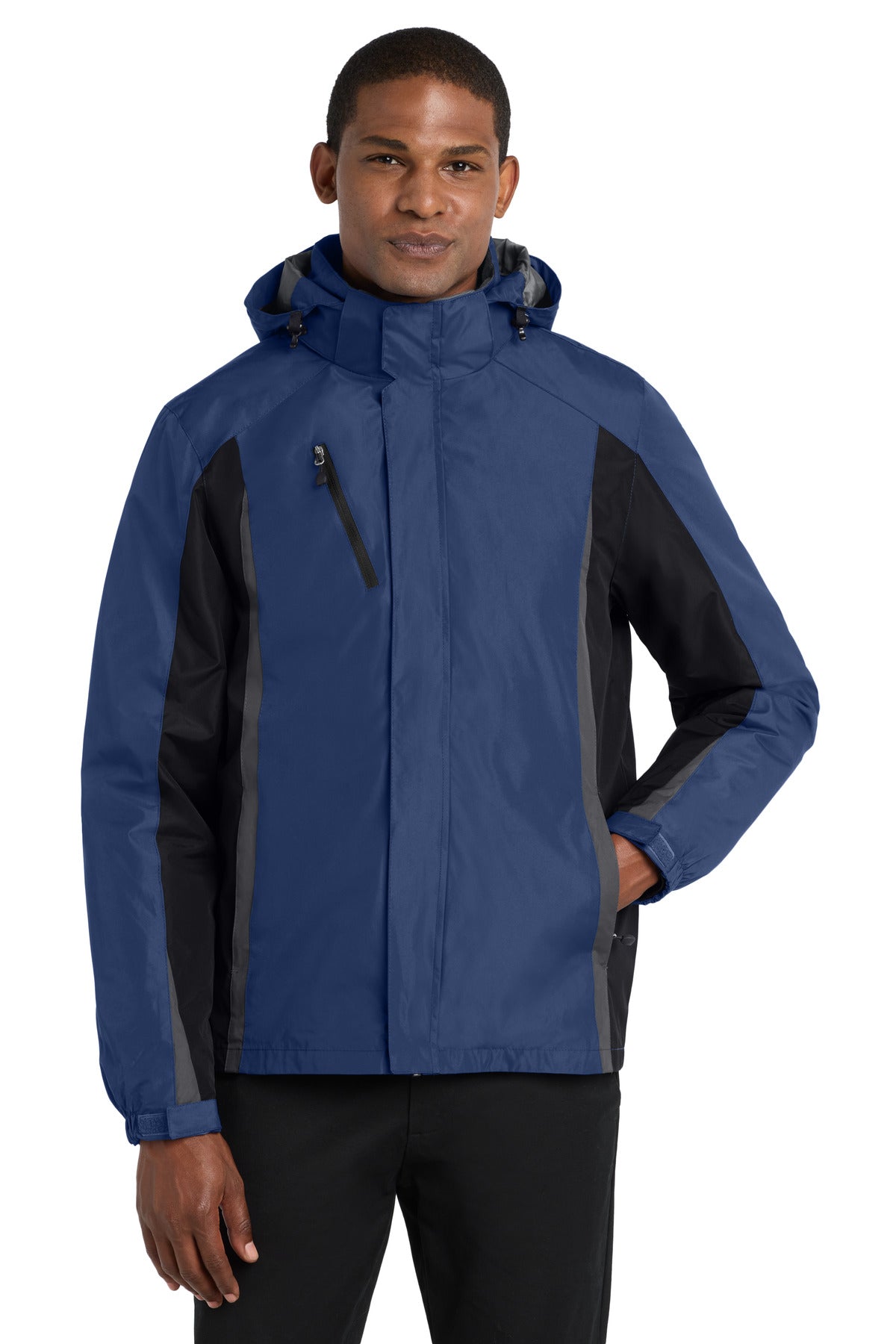 Custom Admiral Blue/ Black/ Magnet Colorblock 3-in-1 Jacket J321, personalized by SanCanDo Swag in Argyle, TX