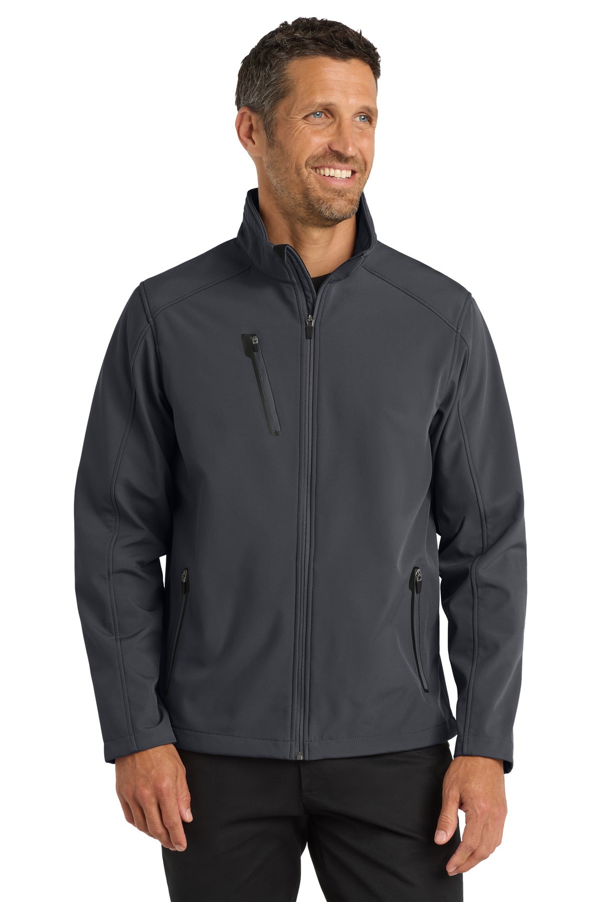 Custom Battleship Grey Welded Soft Shell Jacket J324, personalized by SanCanDo Swag in Argyle, TX