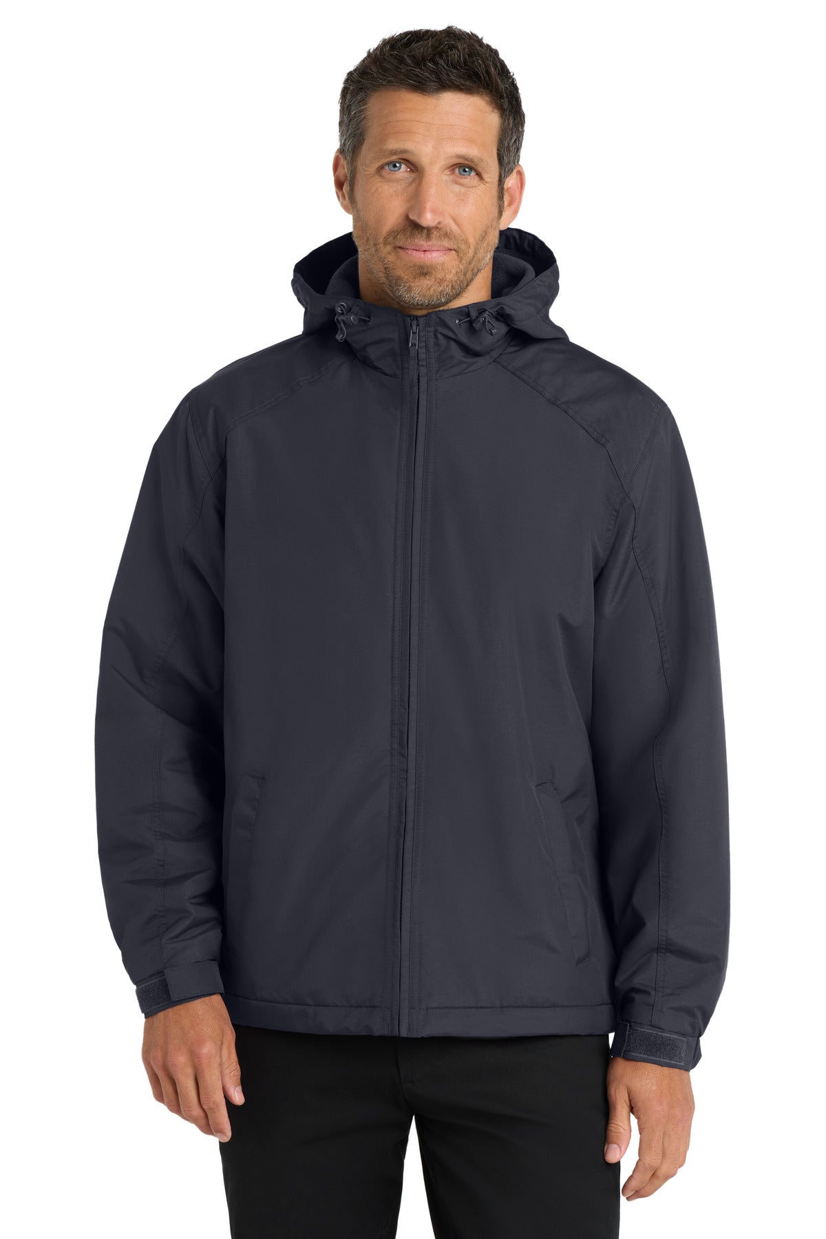Custom Battleship Grey Hooded Charger Jacket J327, personalized by SanCanDo Swag in Argyle, TX