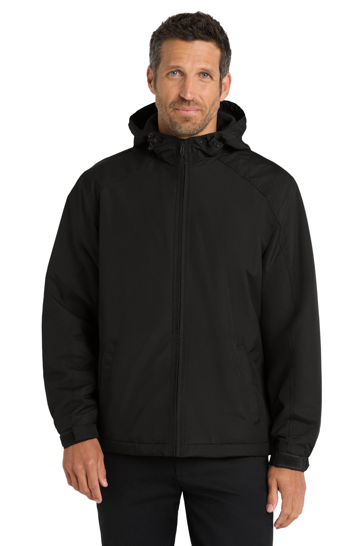 Custom True Black Hooded Charger Jacket J327, personalized by SanCanDo Swag in Argyle, TX