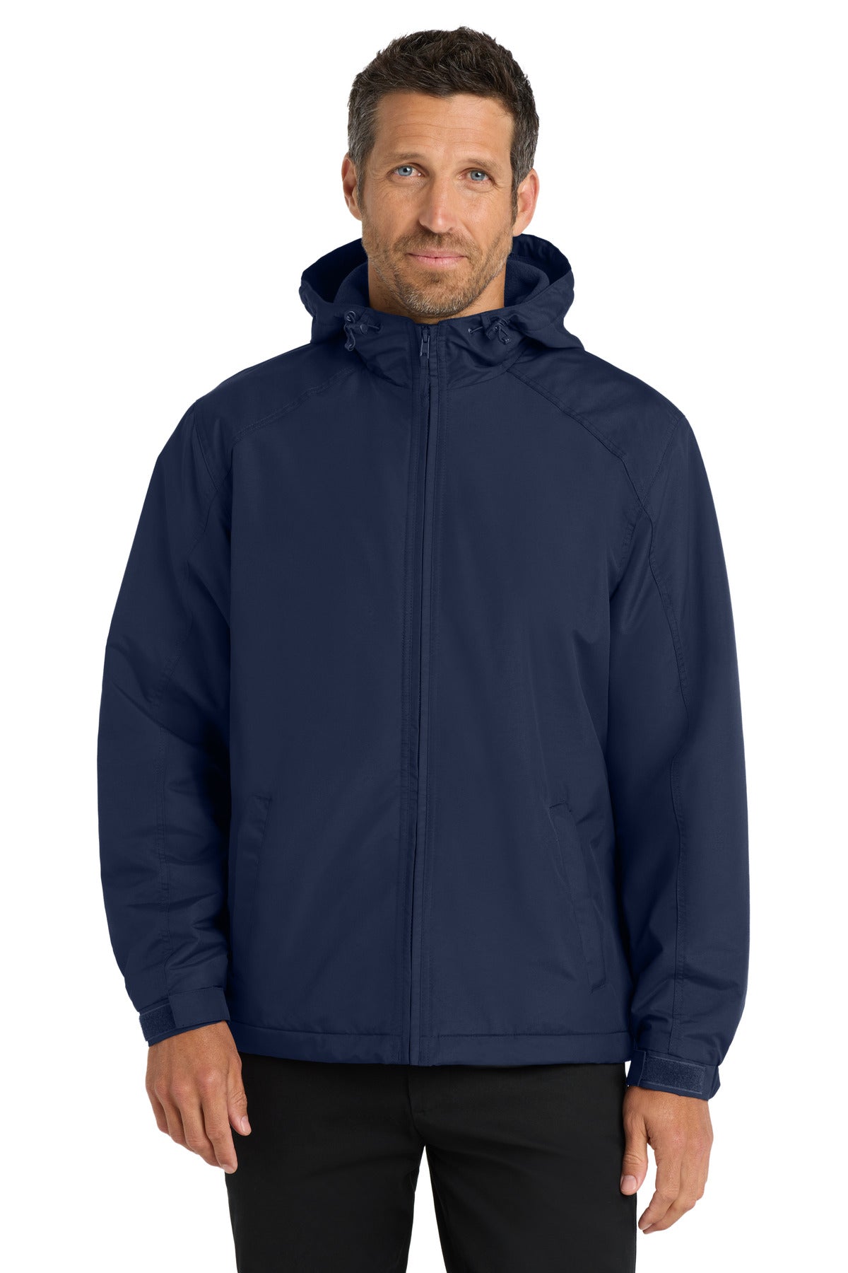 Custom True Navy Hooded Charger Jacket J327, personalized by SanCanDo Swag in Argyle, TX