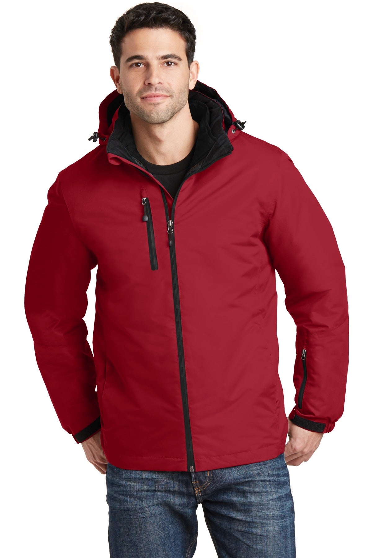 Custom Rich Red/ Black Vortex Waterproof 3-in-1 Jacket J332, personalized by SanCanDo Swag in Argyle, TX