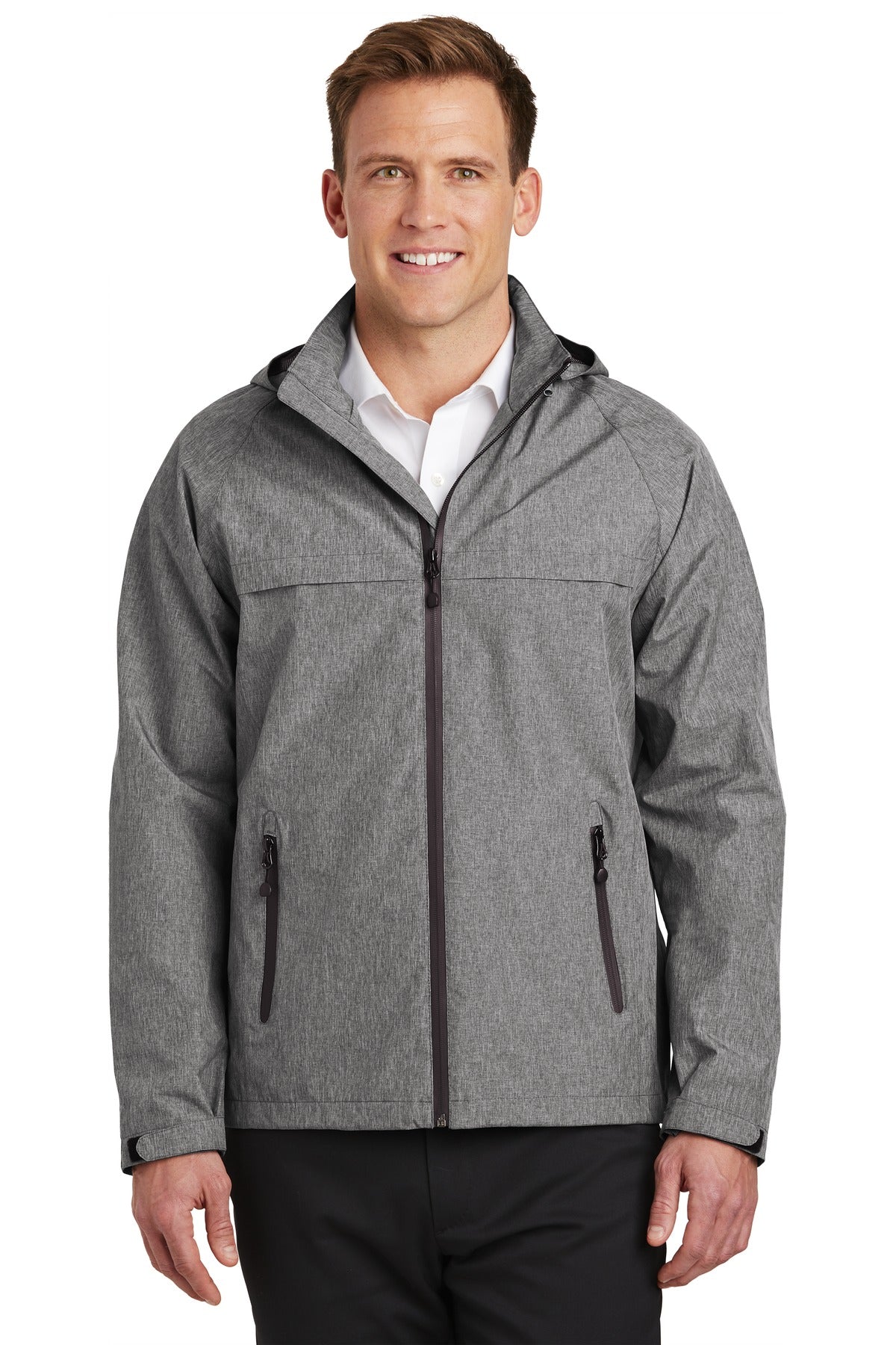 Custom Dark Grey Heather Torrent Waterproof Jacket J333, personalized by SanCanDo Swag in Argyle, TX