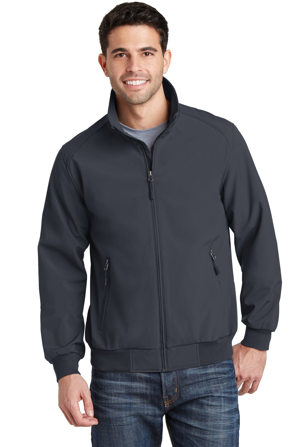 Custom Battleship Grey Soft Shell Bomber Jacket J337, personalized by SanCanDo Swag in Argyle, TX