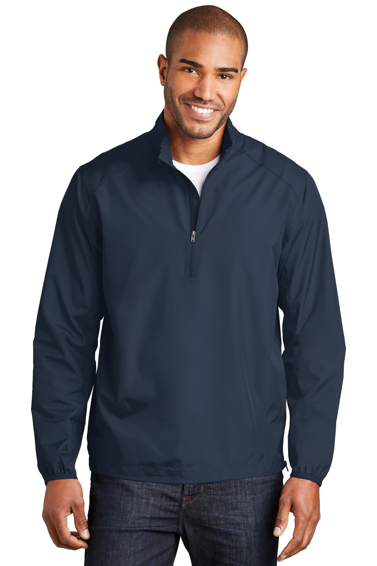 Custom Dress Blue Navy Zephyr 1/2-Zip Pullover J343, personalized by SanCanDo Swag in Argyle, TX