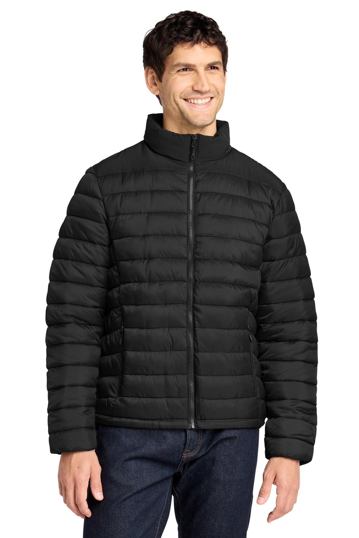 Custom Deep Black Horizon Puffy Jacket J364, personalized by SanCanDo Swag in Argyle, TX