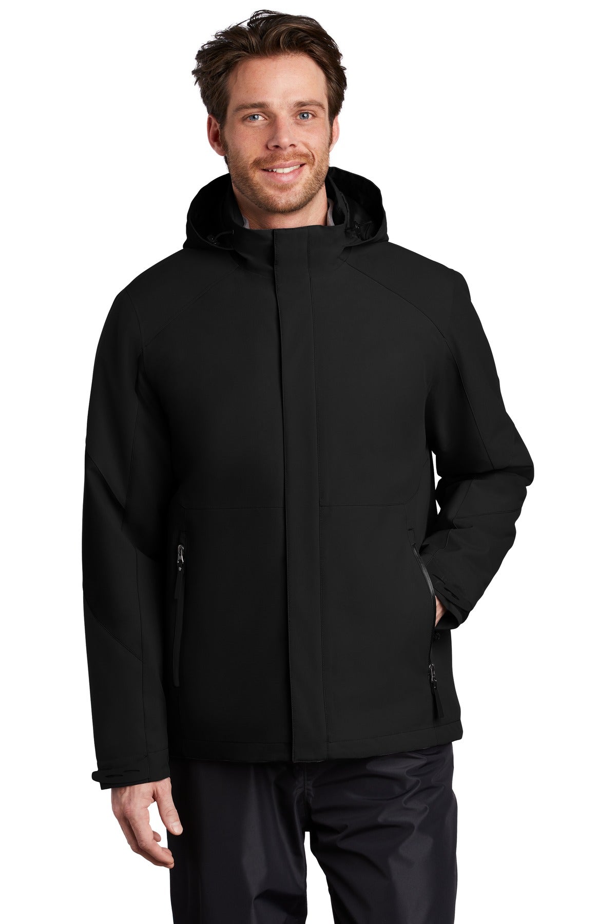 Custom Deep Black Insulated Waterproof Tech Jacket J405, personalized by SanCanDo Swag in Argyle, TX