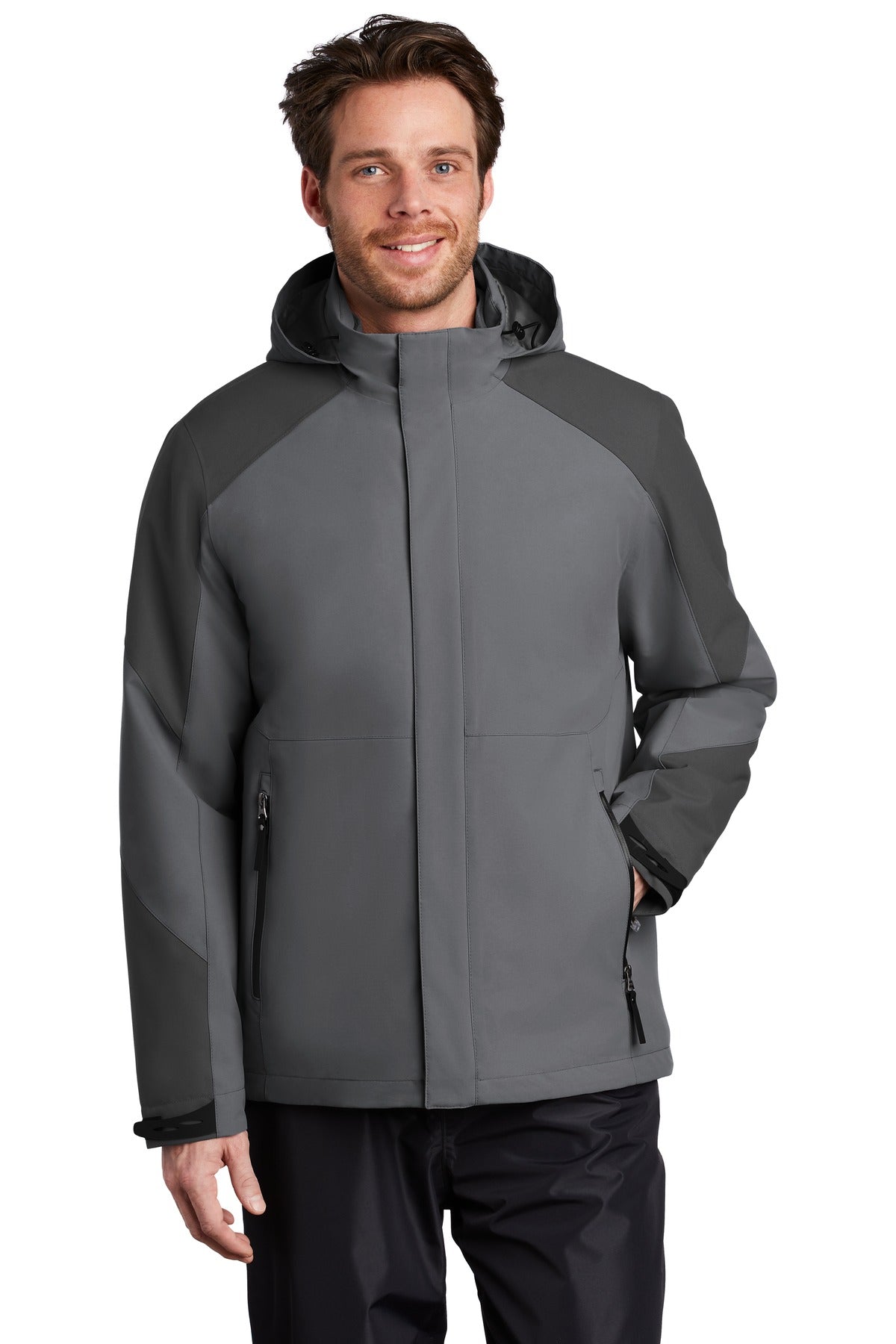 Custom Shadow Grey/ Storm Grey Insulated Waterproof Tech Jacket J405, personalized by SanCanDo Swag in Argyle, TX