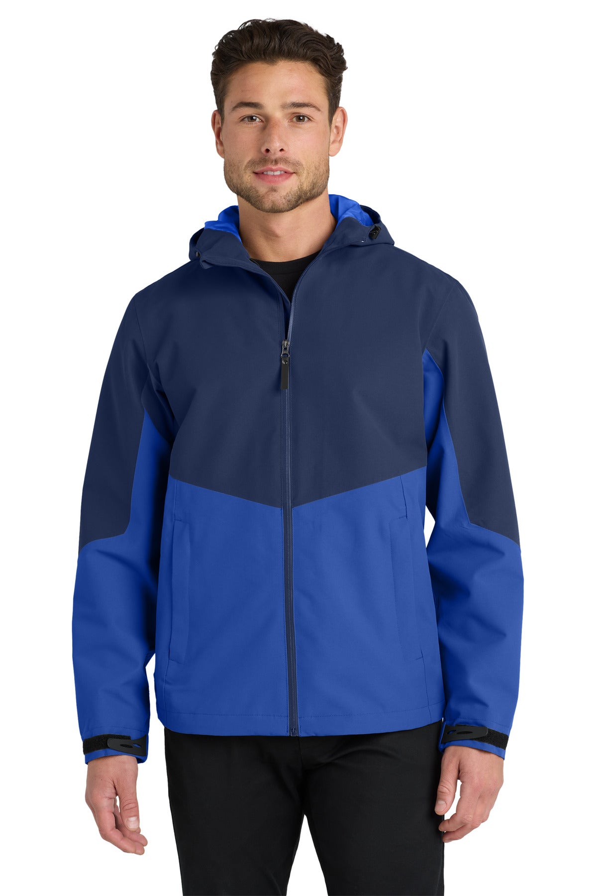 Custom Estate Blue/ Cobalt Blue Tech Rain Jacket J406, personalized by SanCanDo Swag in Argyle, TX