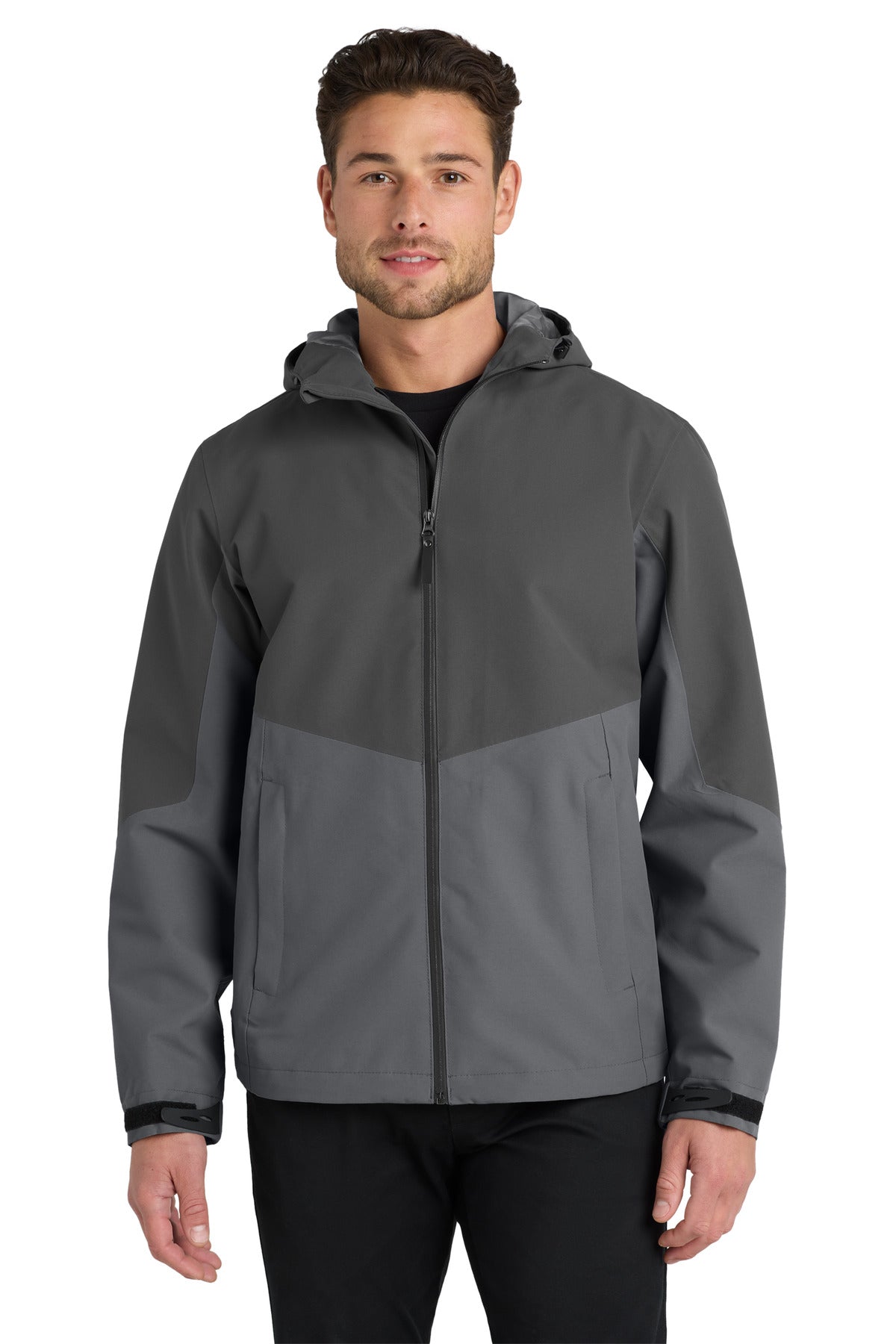 Custom Storm Grey/ Shadow Grey Tech Rain Jacket J406, personalized by SanCanDo Swag in Argyle, TX