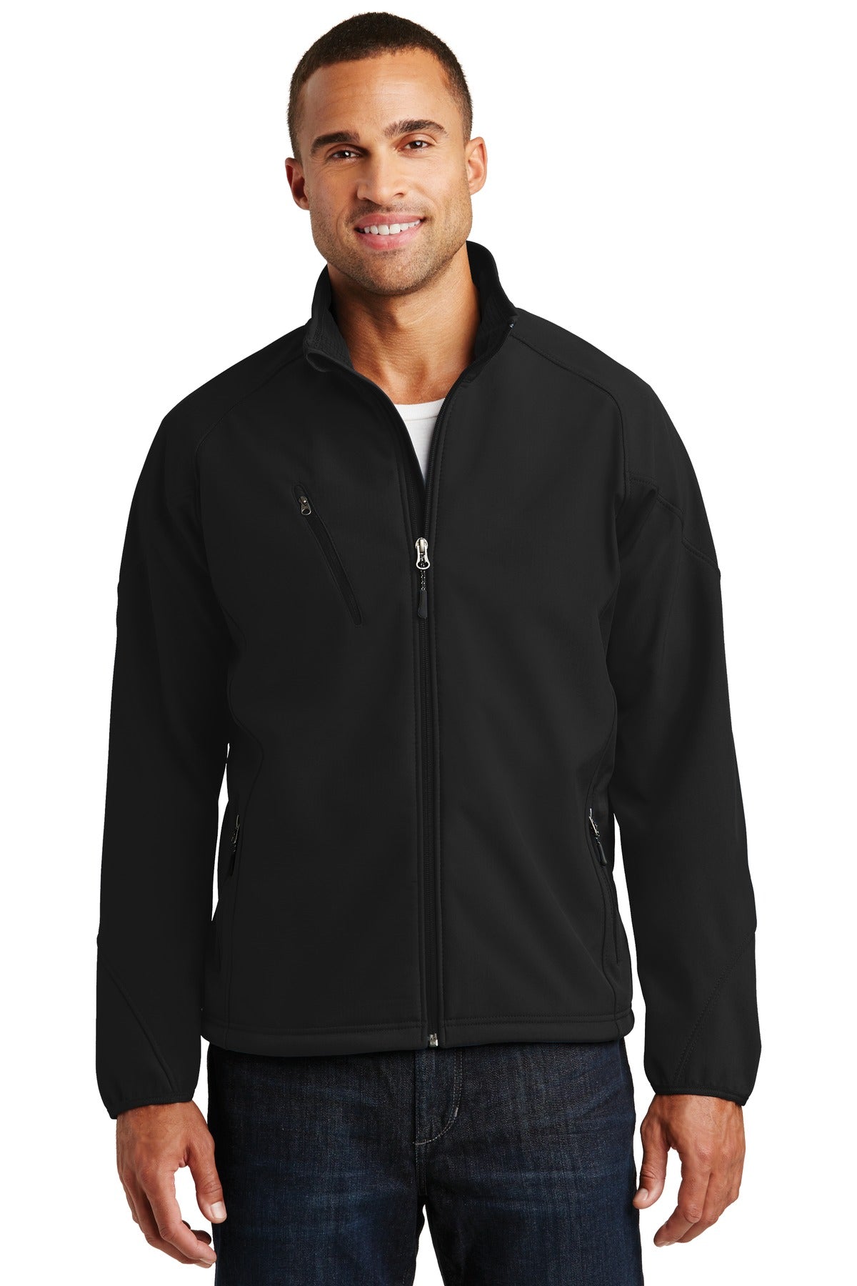 Custom Black Textured Soft Shell Jacket J705, personalized by SanCanDo Swag in Argyle, TX