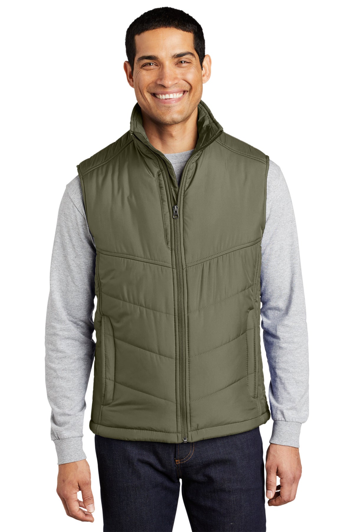 Custom Olive Puffy Vest J709, personalized by SanCanDo Swag in Argyle, TX