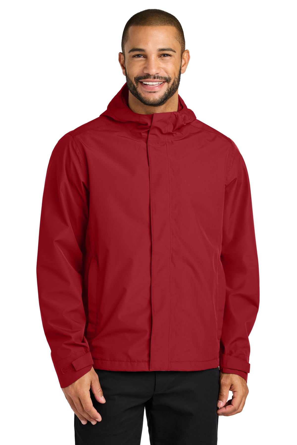 Custom Rich Red C-FREE Rain Jacket J714, personalized by SanCanDo Swag in Argyle, TX